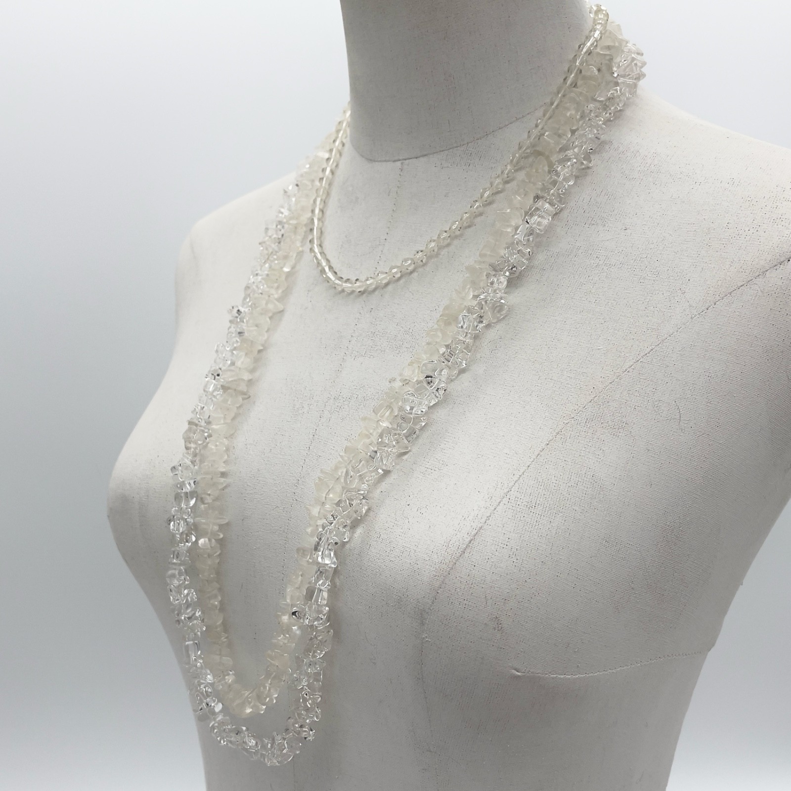 3 Necklace Bundle: Super Clear Rock Crystal – Frosty Quartz – VTG Czech Crystal