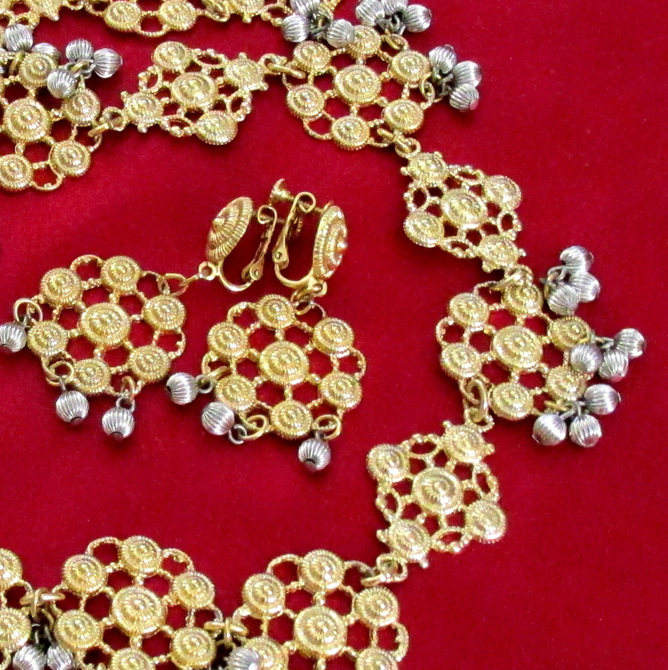 VTG Rare 70s Runway GP/Silver NAPIER Cannetille Filigree BIB NECKLACE EARRINGS