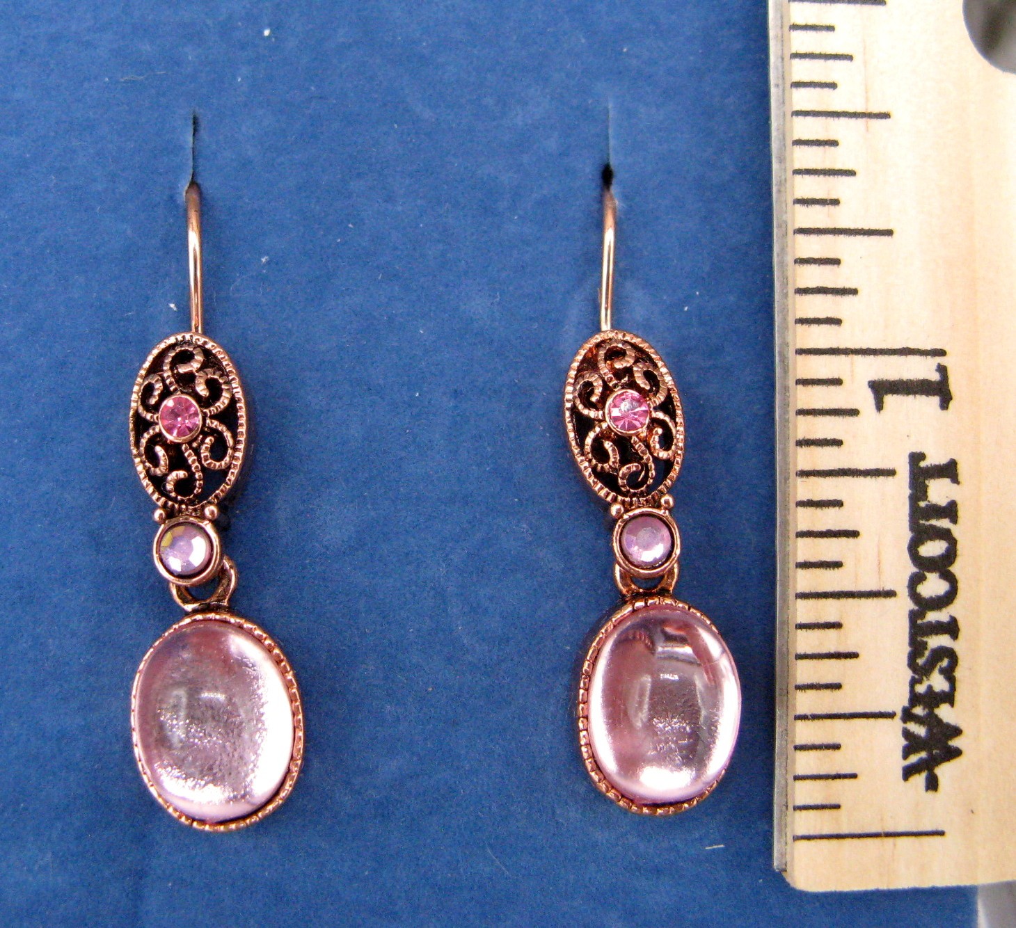AVON Vtg 2005 Coppertone And Pink Y Necklace And Pierced Earrings Set With Box