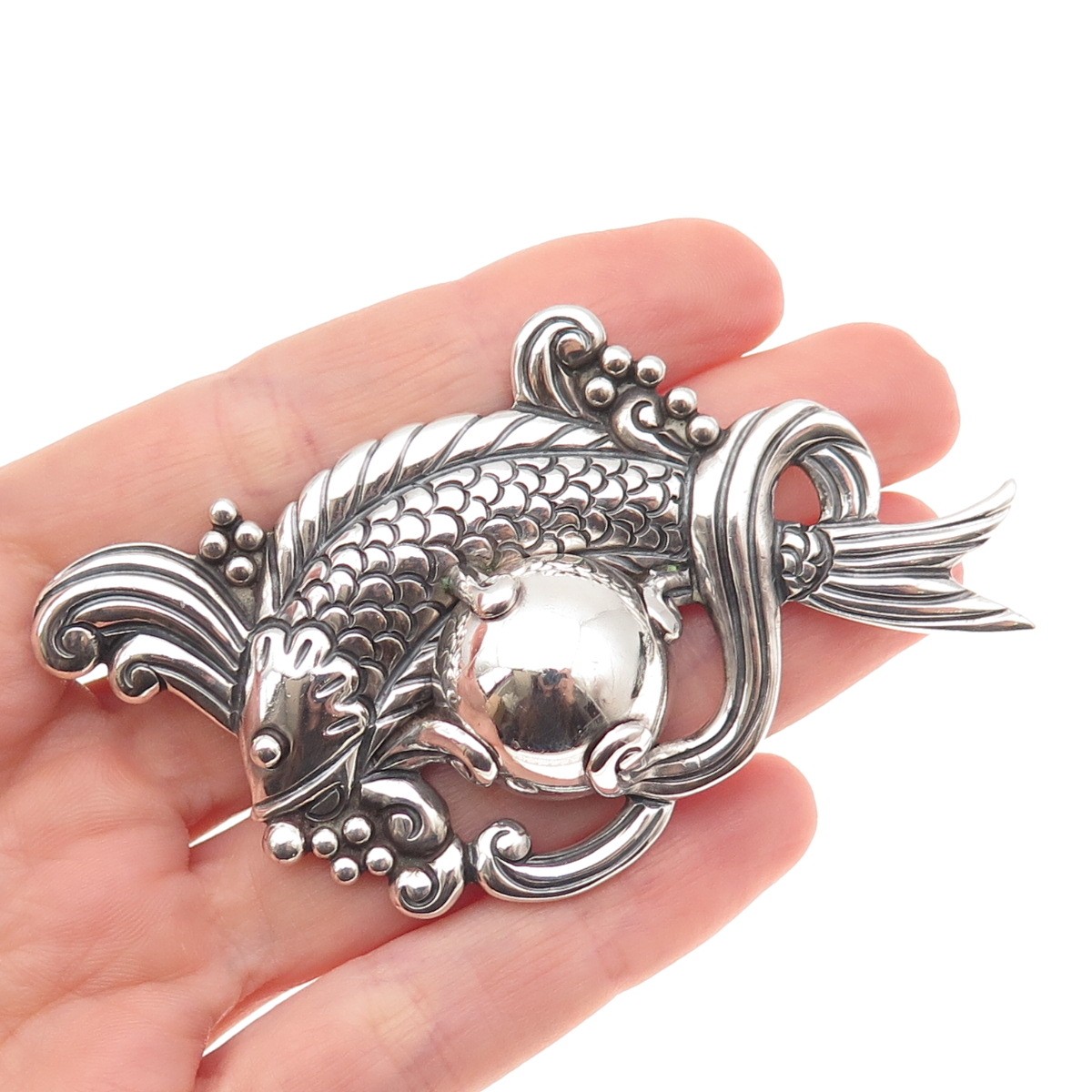 Los Castillo 925 Sterling Silver Vintage Mexico Fish Oxidized Pin Brooch #514