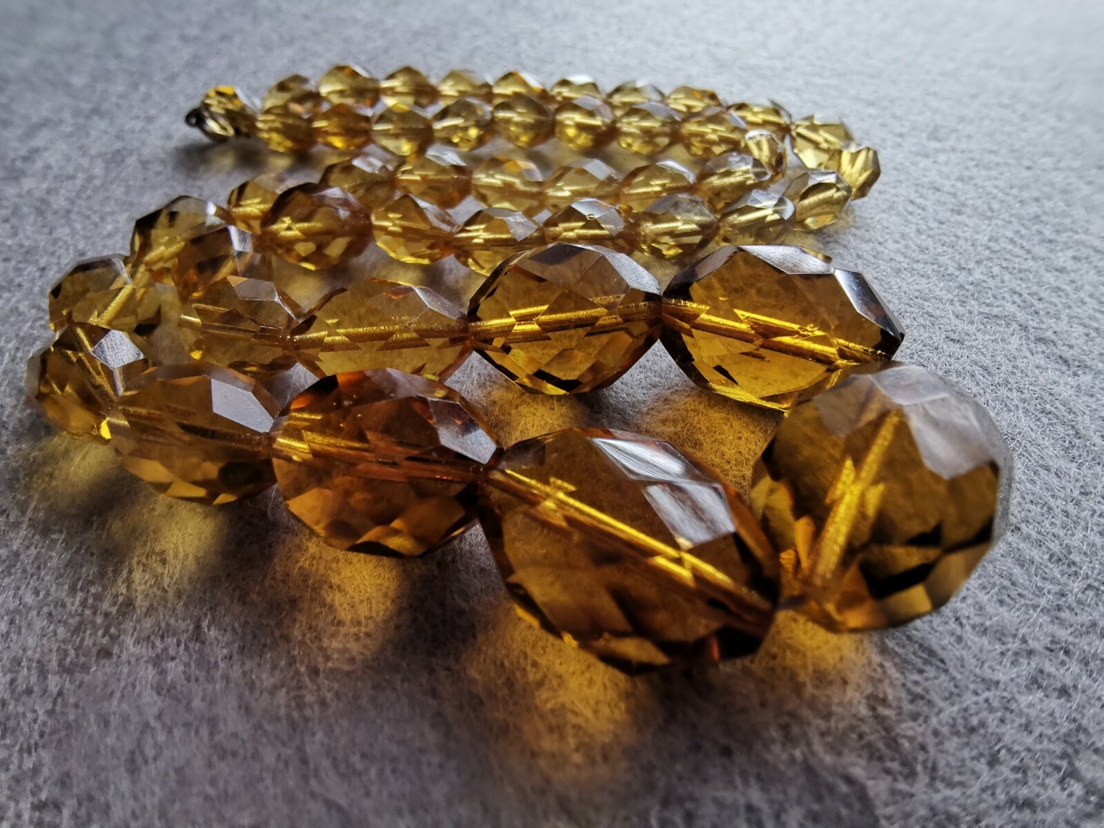Vintage Art Deco Czech Glass Amber Color Beaded Necklace