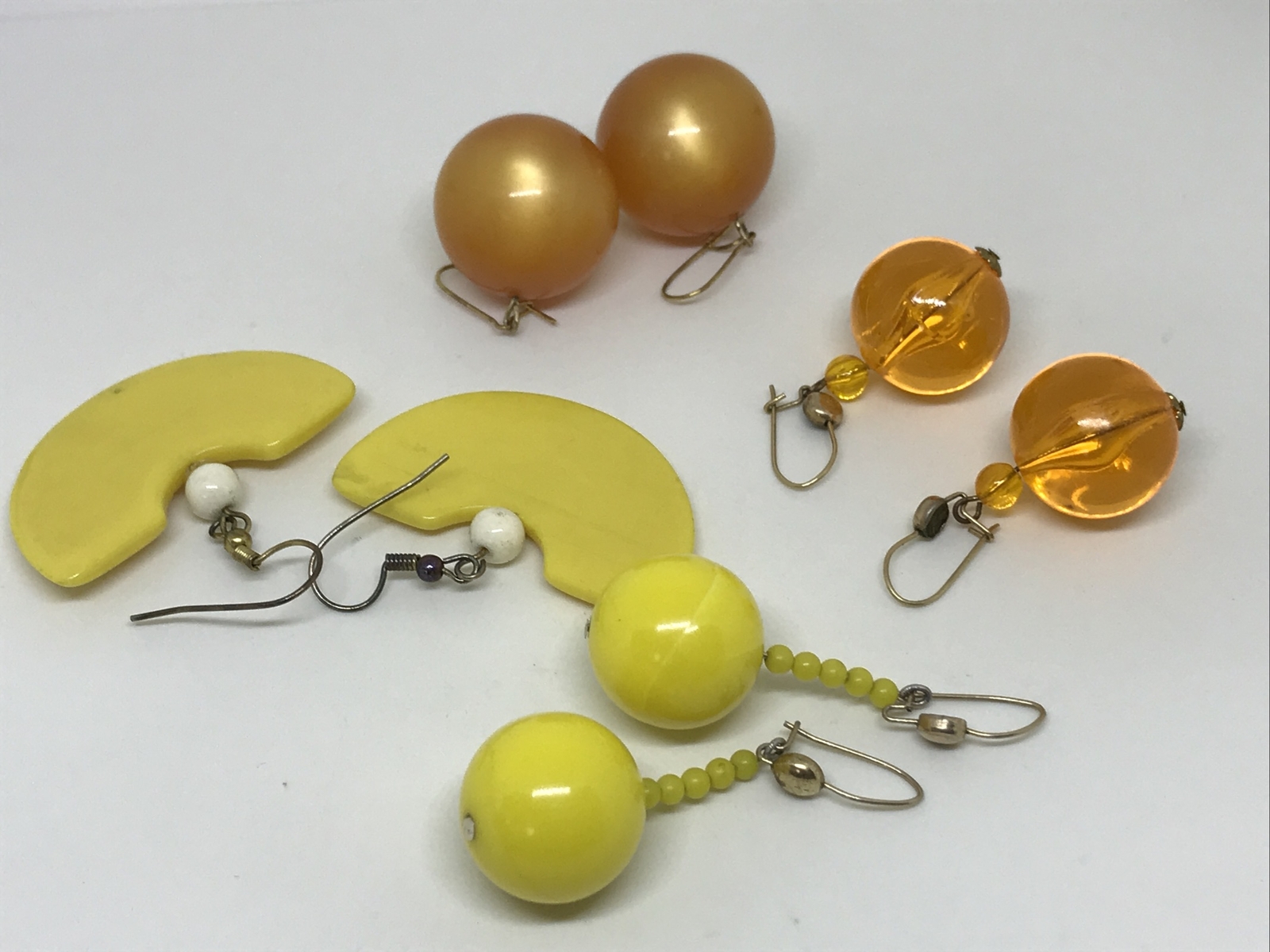 Vintage Retro 1950’s-1980’s EARRINGS Mustard Yellow Orange Gold Fill 4 Pair Lot