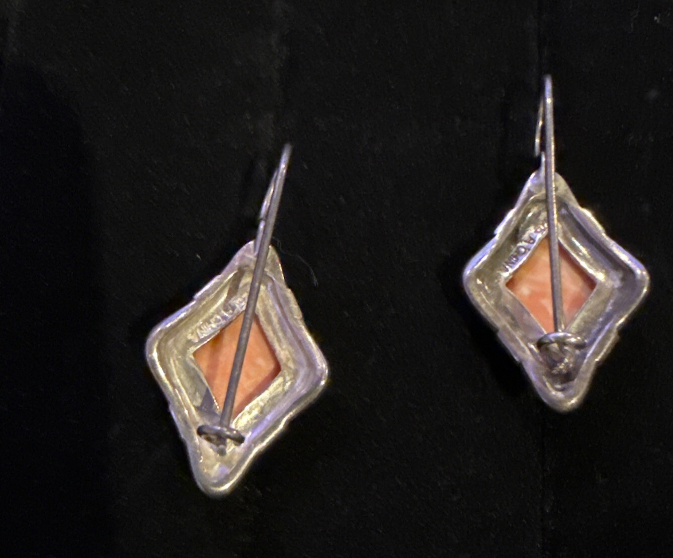 Vintage 925 Sterling Silver Marcasite & Faux Coral Earrings 1.5”