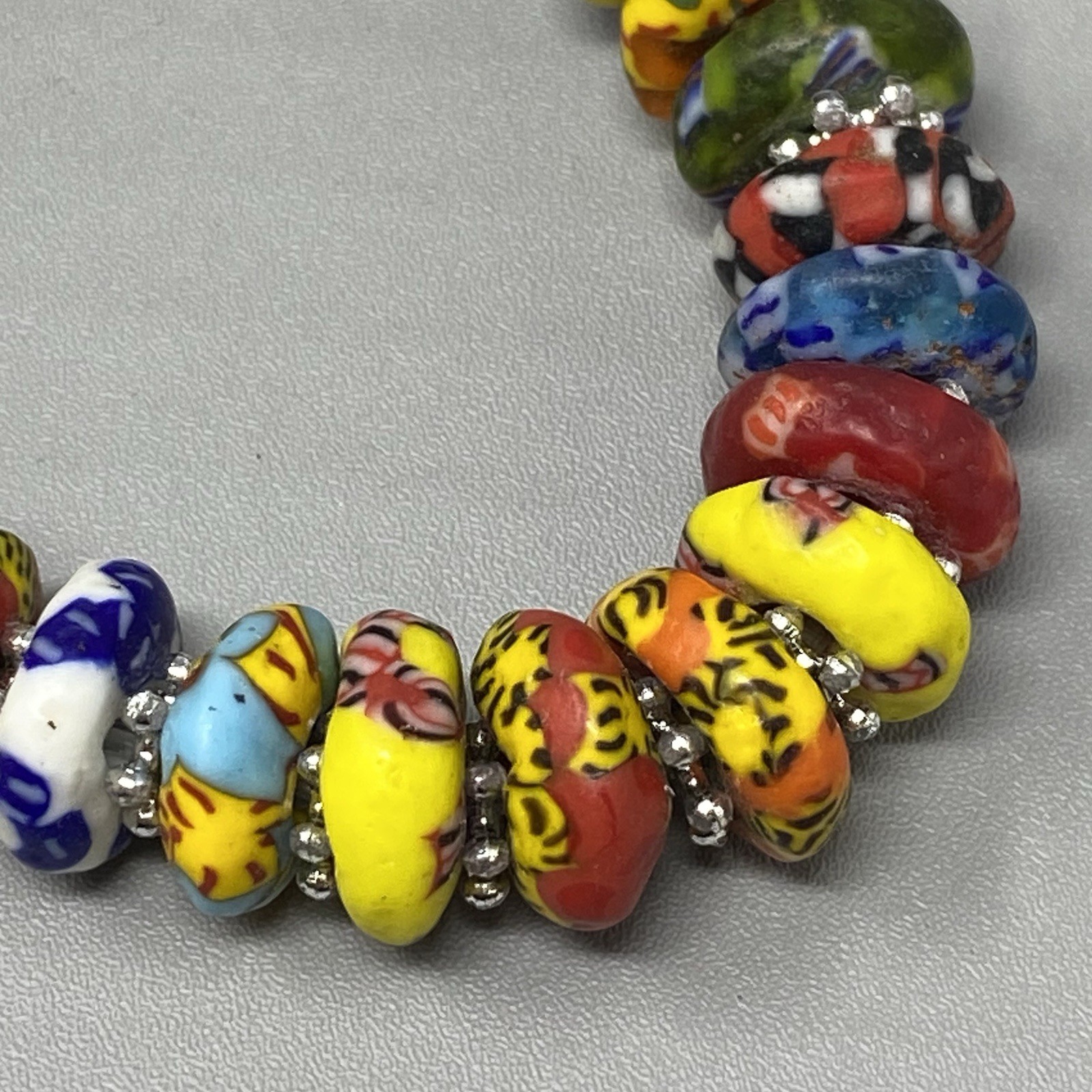 Krobo Beaded Bracelet Stretch Recycled Glass Ghana Multicolor Rondelle Donut 6.5