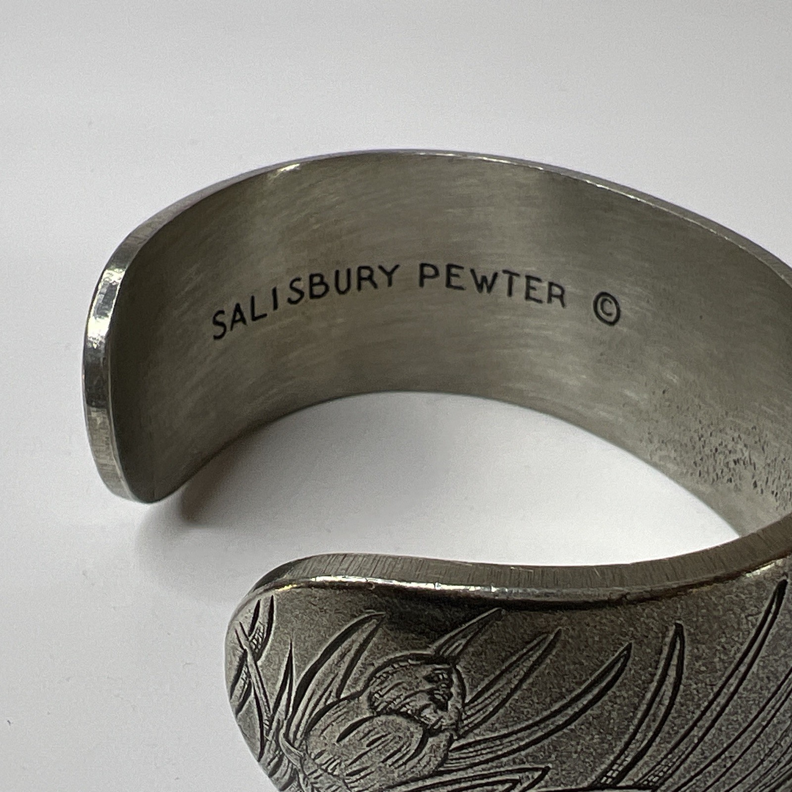 Vintage Salisbury Pewter January Flowers Wide Cuff Bracelet Floral Design