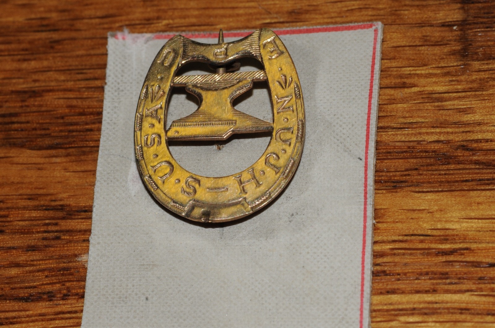Horseshoe Anvil N.U.J.H.-S. U.S.A. EPU Pin 1905 Gold Filled Salesman Sample old*