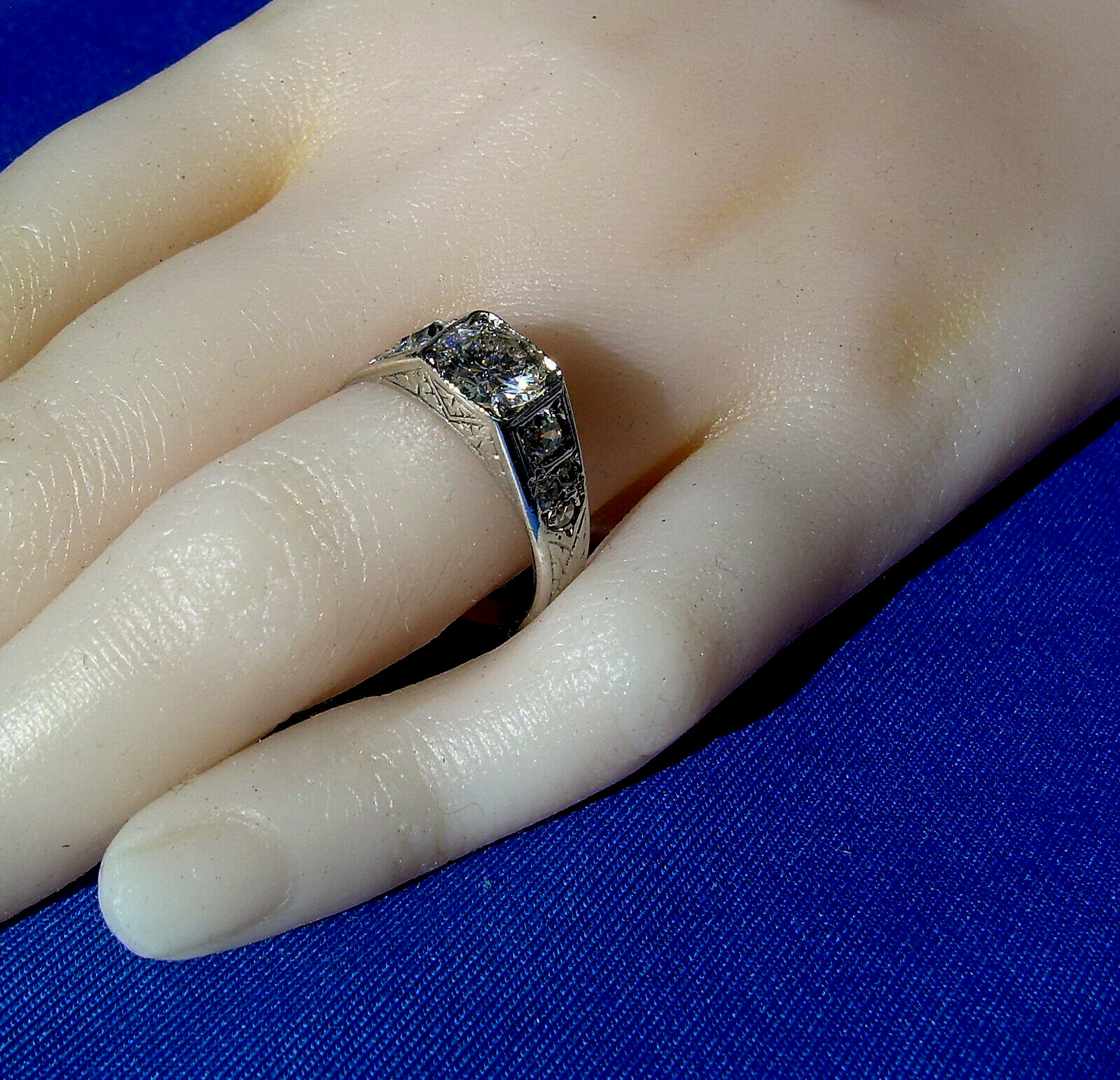 Original EARTH MINED DIAMOND Deco Engagement Ring Vintage SOLID 14K WHITE GOLD