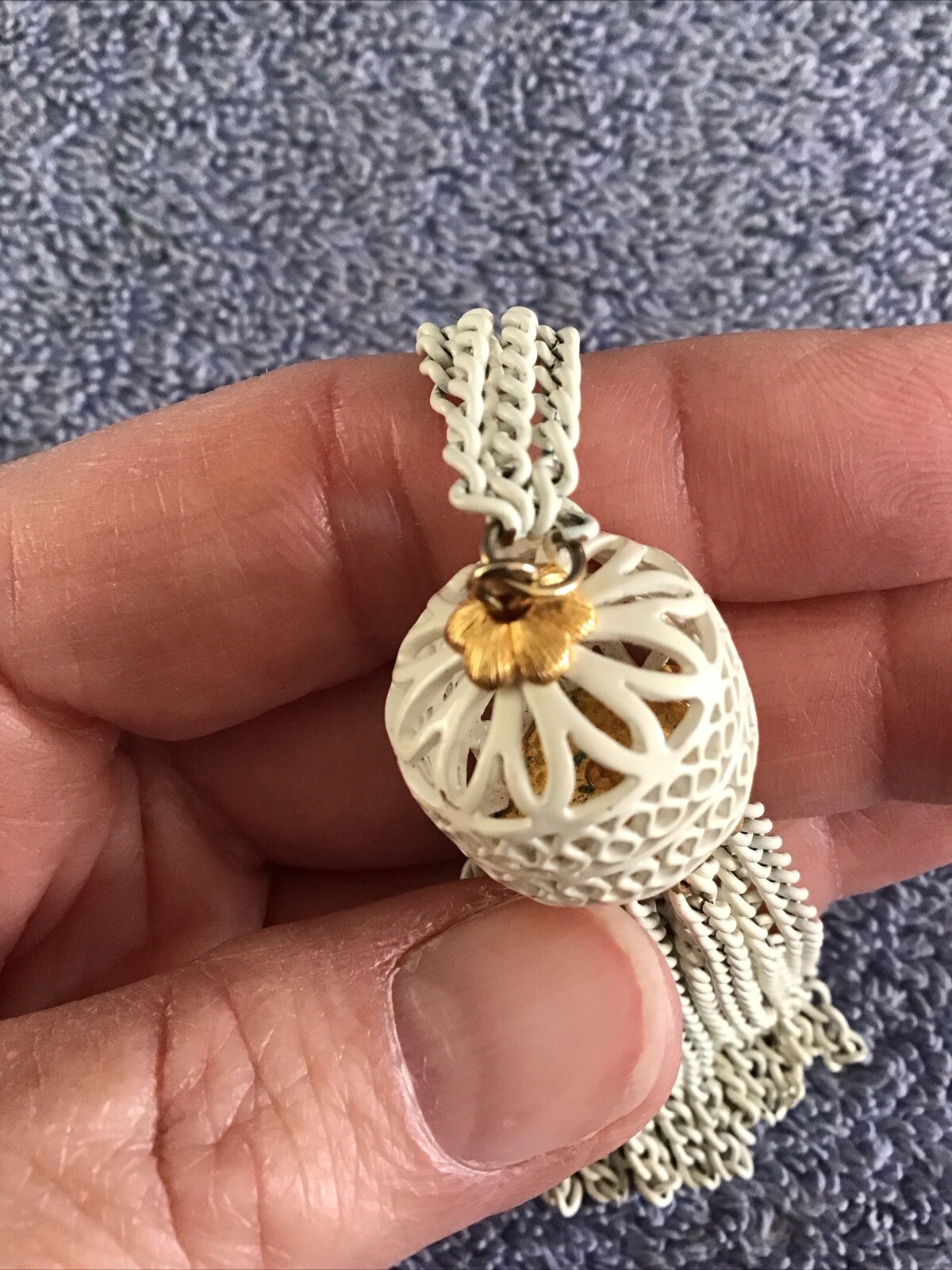 Monet Tassel Necklace White Chain Link Multi Strand Gold 18” LONG Double Strand