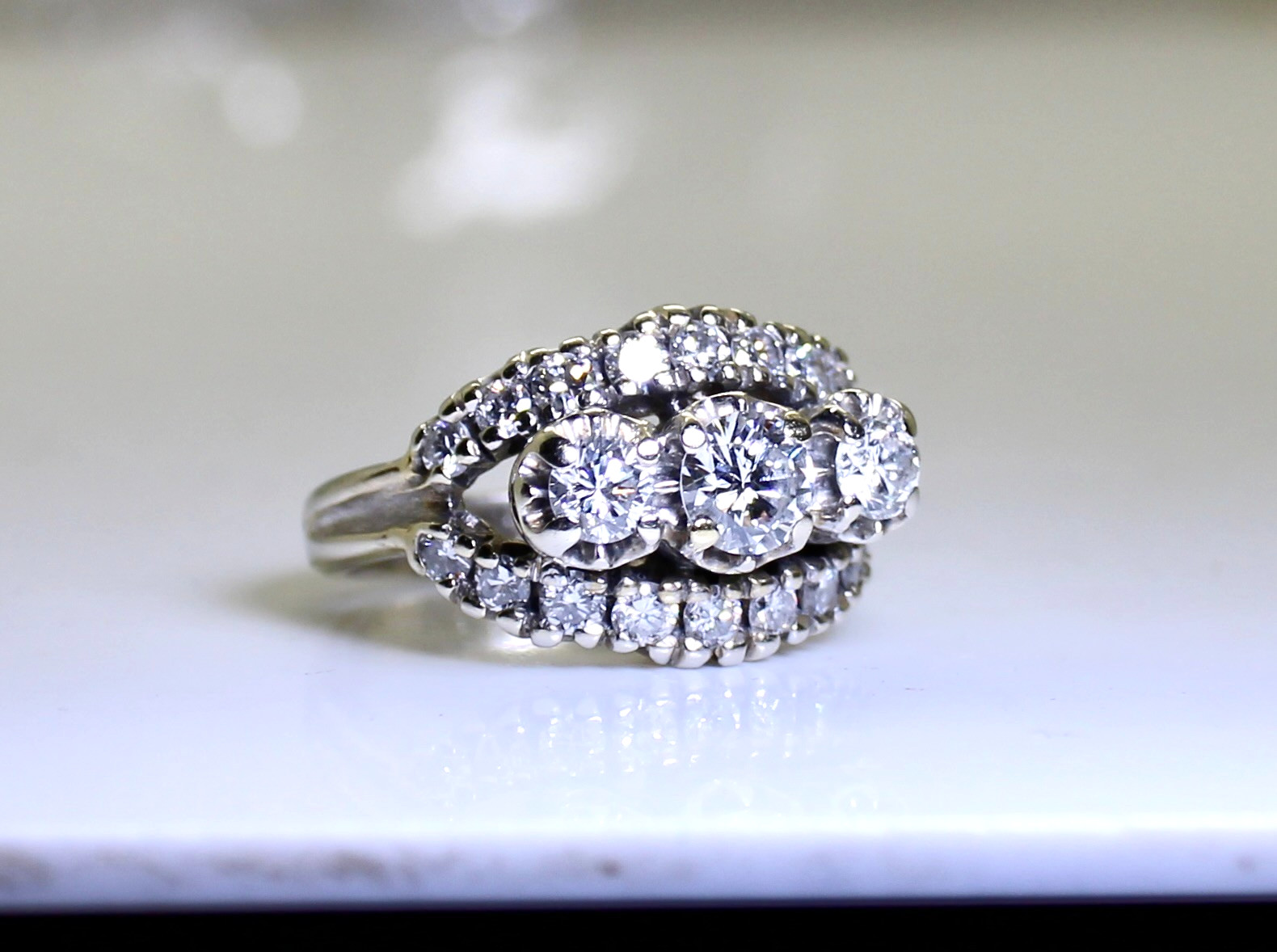 Gorgeous Vintage Estate Ladies 14K White Gold 1.12Ctw Diamond Ring, 6.9 Grams,s6