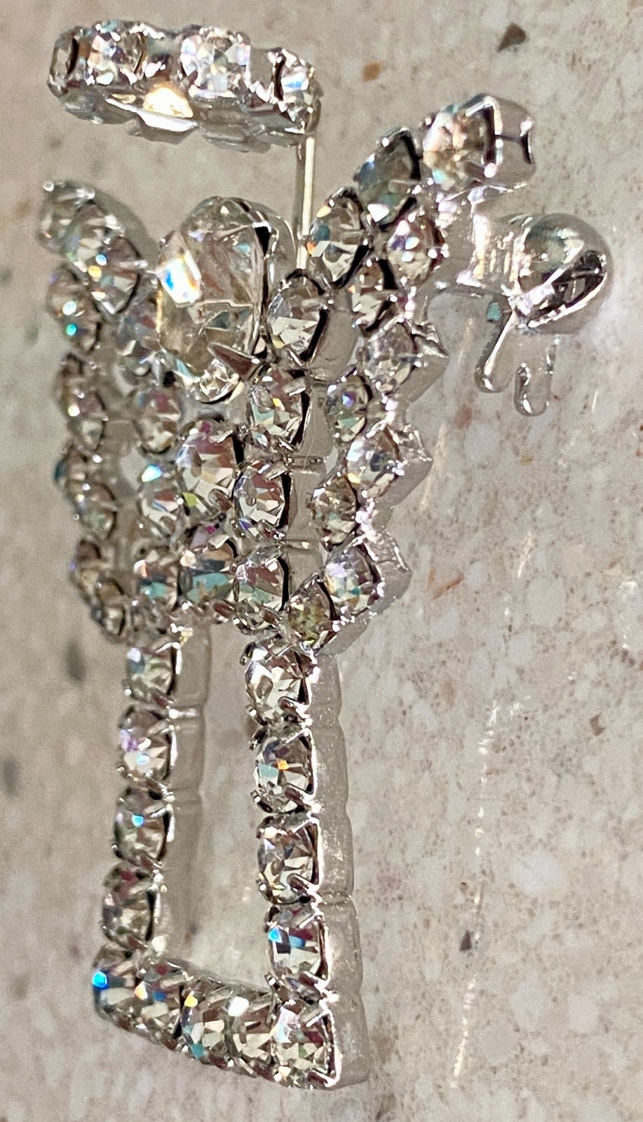 Vintage Rhinestone Guardian Angel Halo Brooch Prong Set Silver Tone 1.5″ Pin