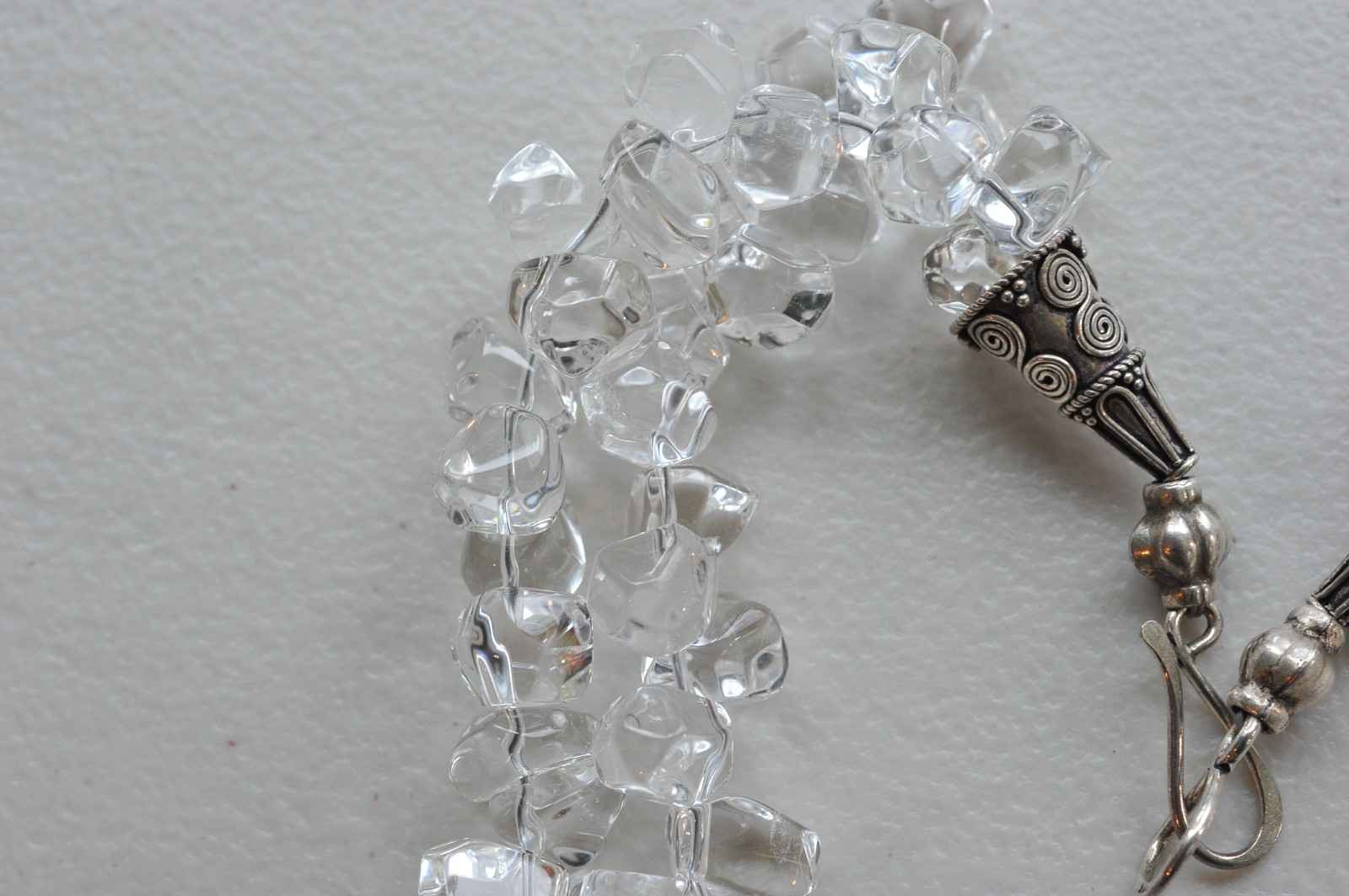 VTG clear rock quartz crystal tumbled polished sterling clasp necklace 258 Grams