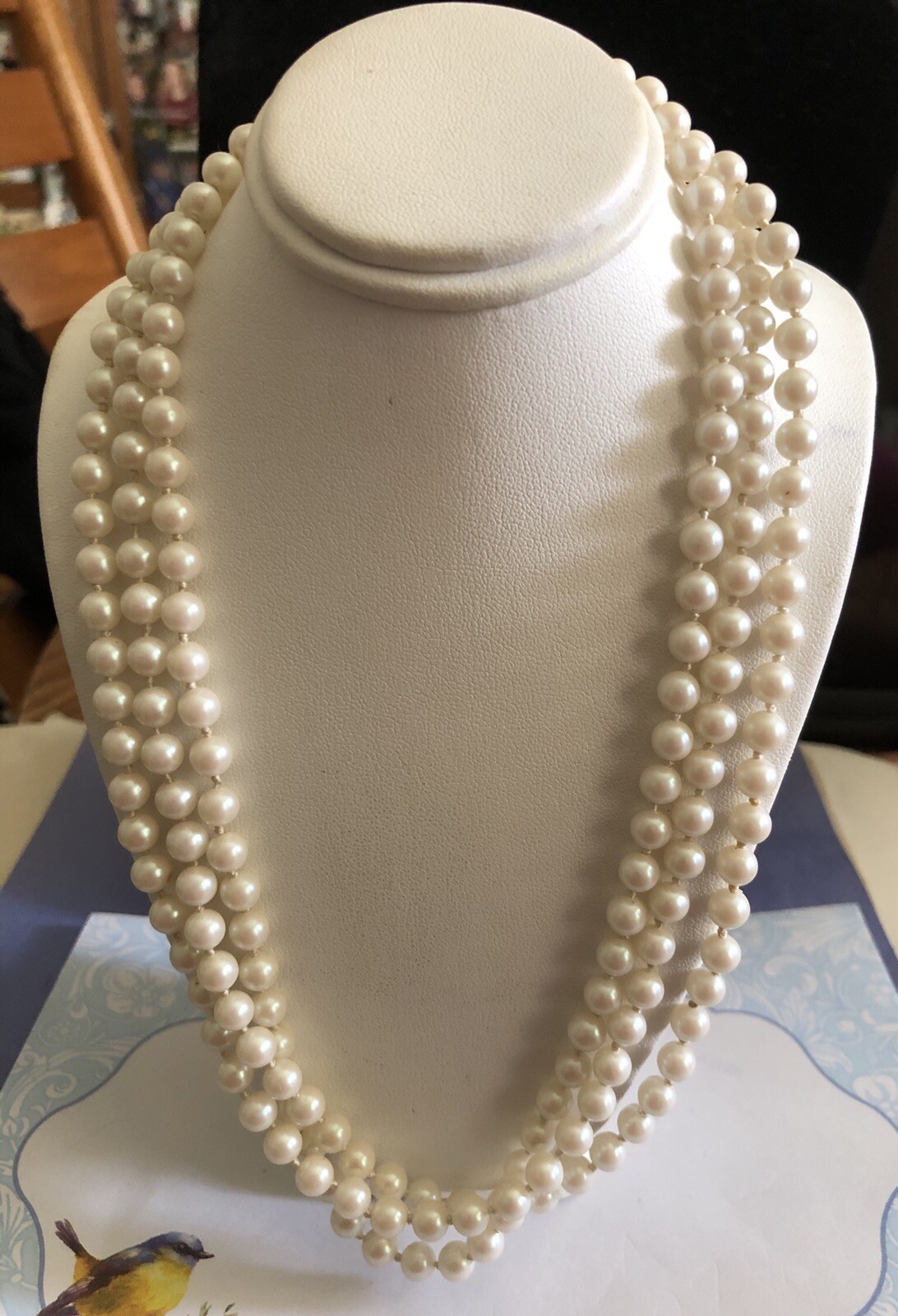 Vintage Mid Century Modern Faux Hand Knotted Pearl Strand ~ No Clasp ~ 27 1/4”
