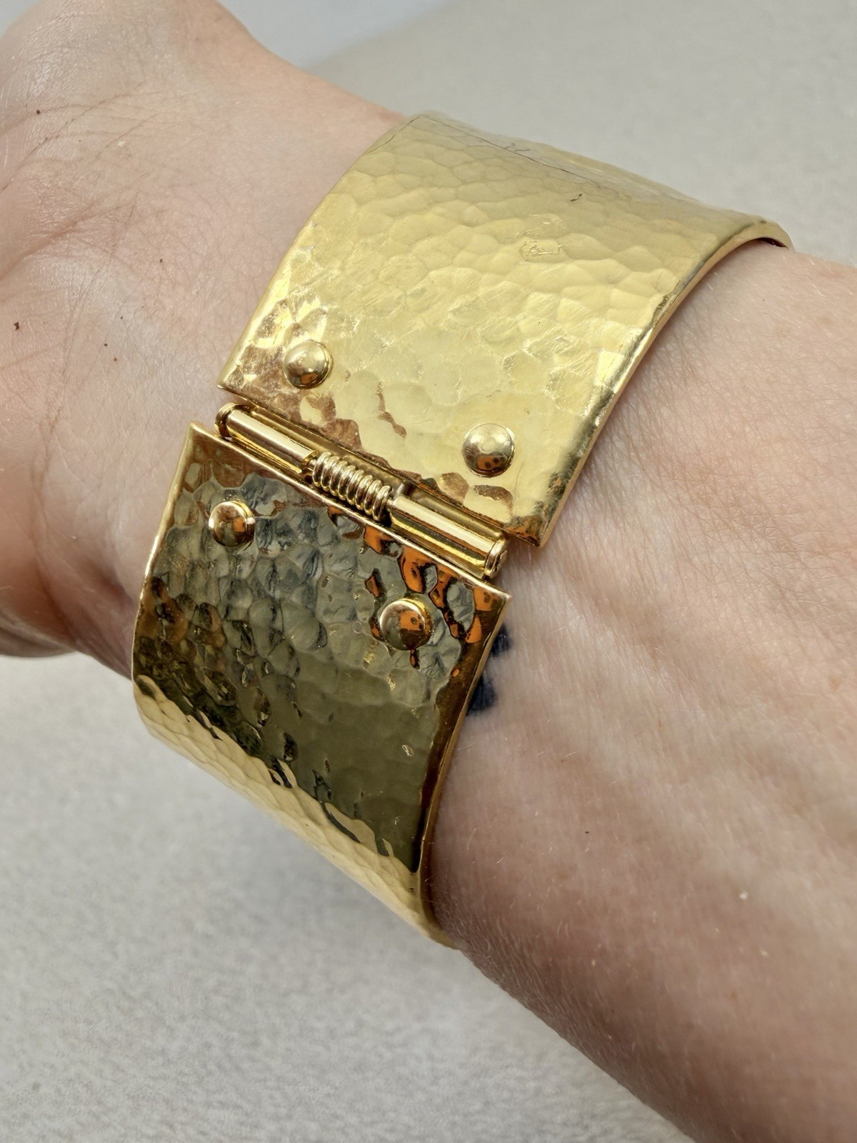 Vintage Jose Maria Barrera for Avon CORINTHIAN Hammered Gold Plate Cuff Bracelet