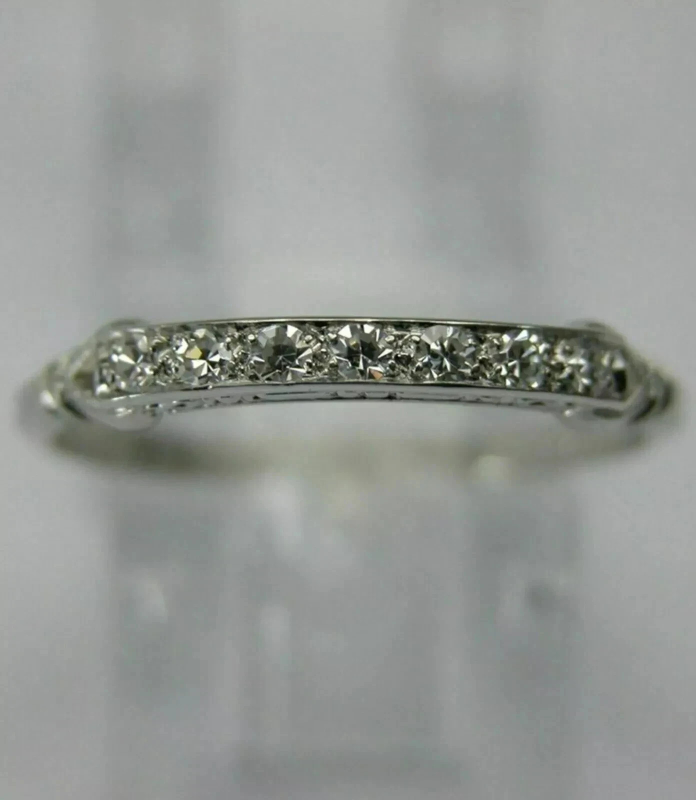 Art Deco Style Lab Created Diamond Anniversary Engagement 14K White Gold FN Ring