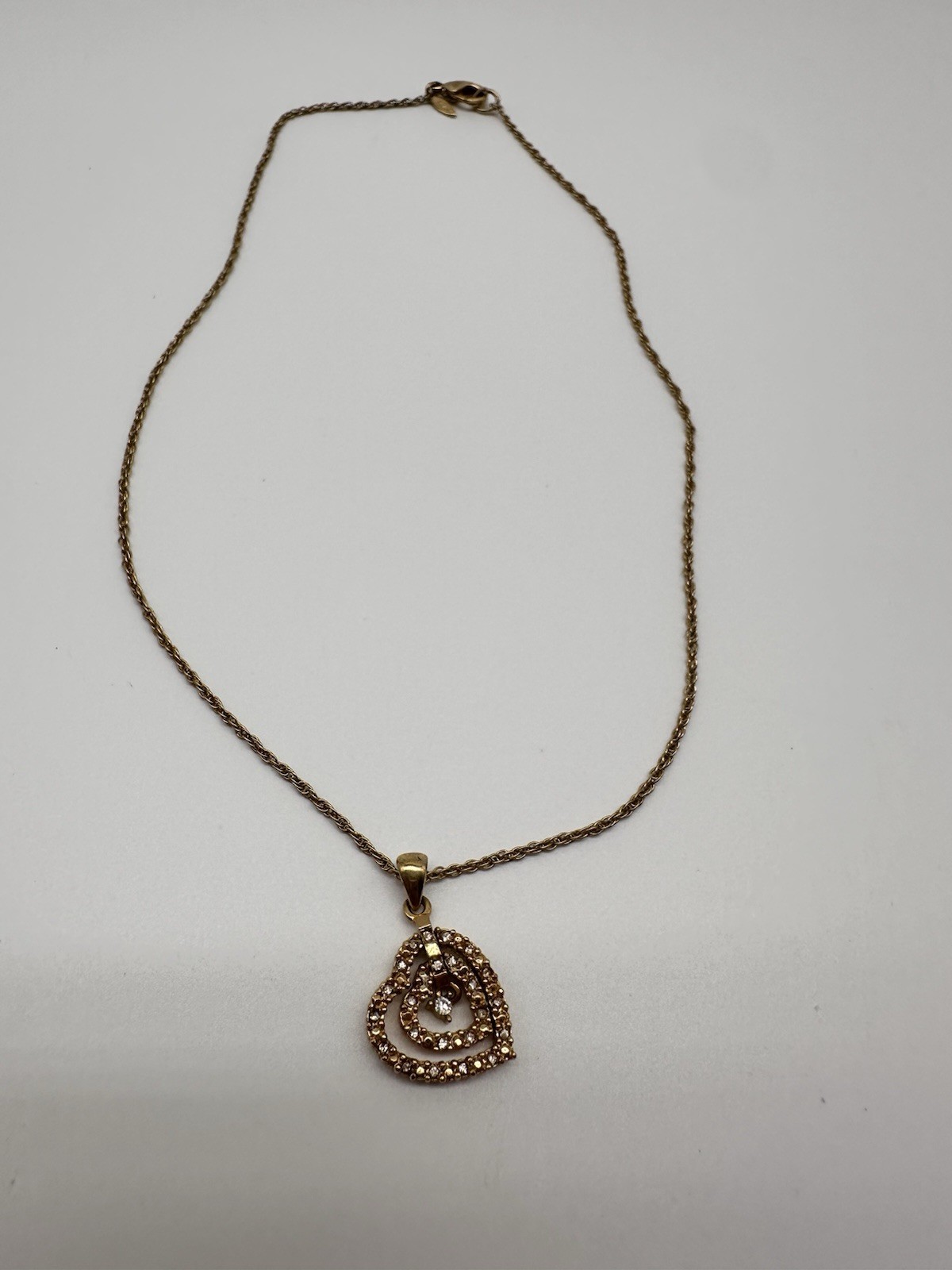 Avon Triple Heart Pendant Gold Tone And CZ Chain Necklace Graduated Open Hearts