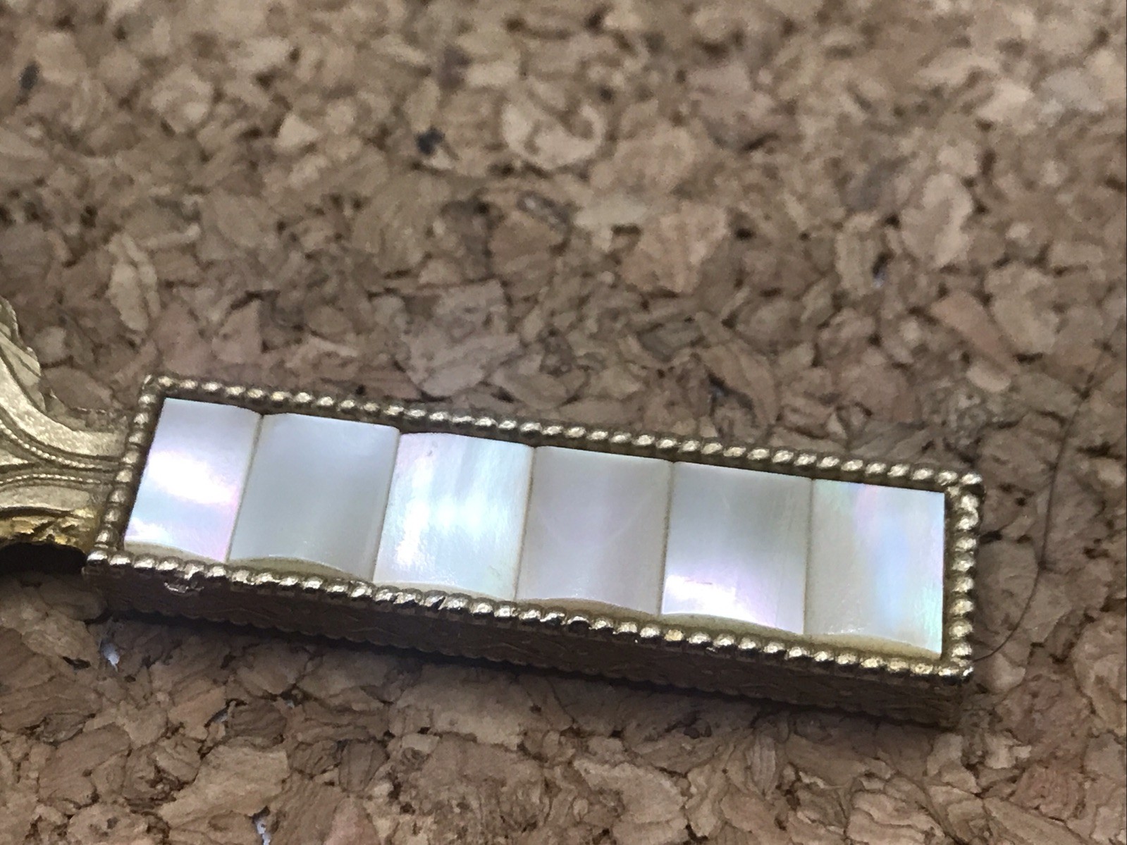 Beautiful Art Deco Ornate Gold Mother of Pearl Magnifying Glass Circa 1920’s 4”