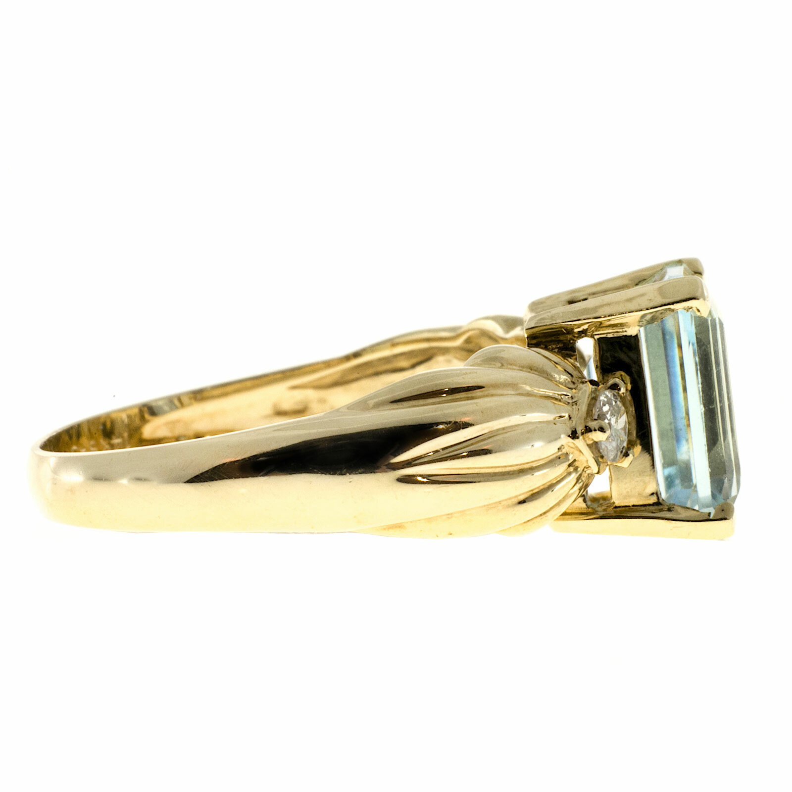 Vintage 3.50ct Light Blue Emerald Cut Topaz & Round Diamond 14k Yellow Gold Ring