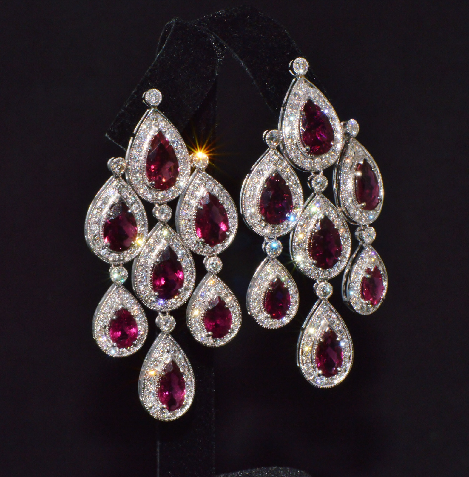 Certified Natural 23.53Cts Diamond Tourmaline 18K Solid Gold Chandelier Earrings
