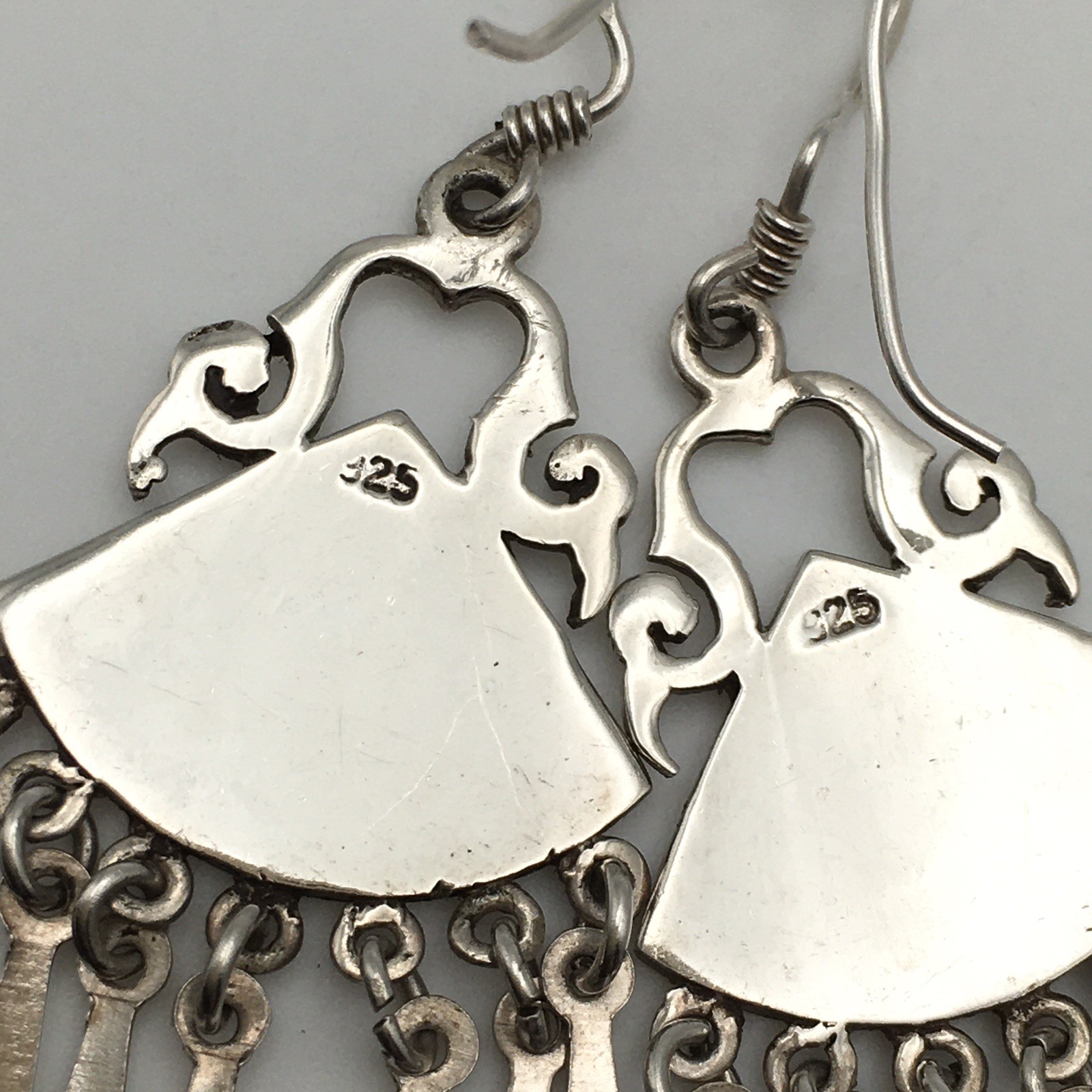 Vtg Sterling Silver Southwestern Black Inlay Dangle Earrings Marked 925 6.7g #41