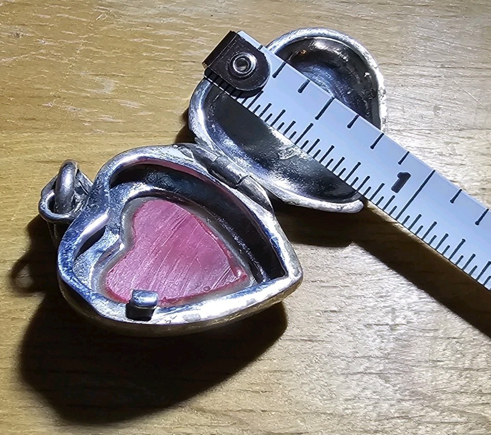 Sterling Silver Marcasite Puffy Heart Locket Pendent Charm Red Coral Center
