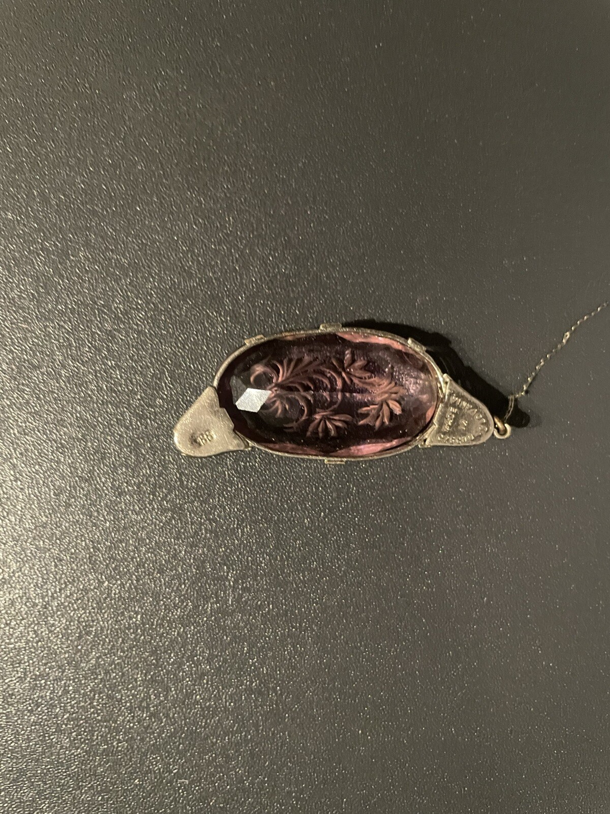 Vintage Czech Art Deco Antique Amethyst Glass Pendant only Flower design