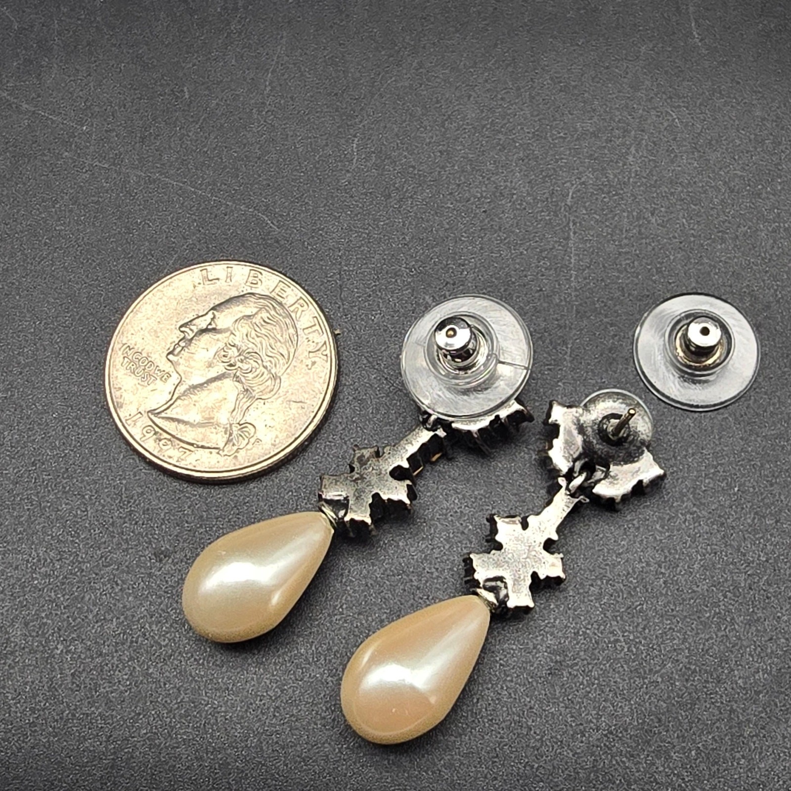 Faux Pearl Rhinestone Dangle Drop Earrings Costume Jewelry Bridal Classic