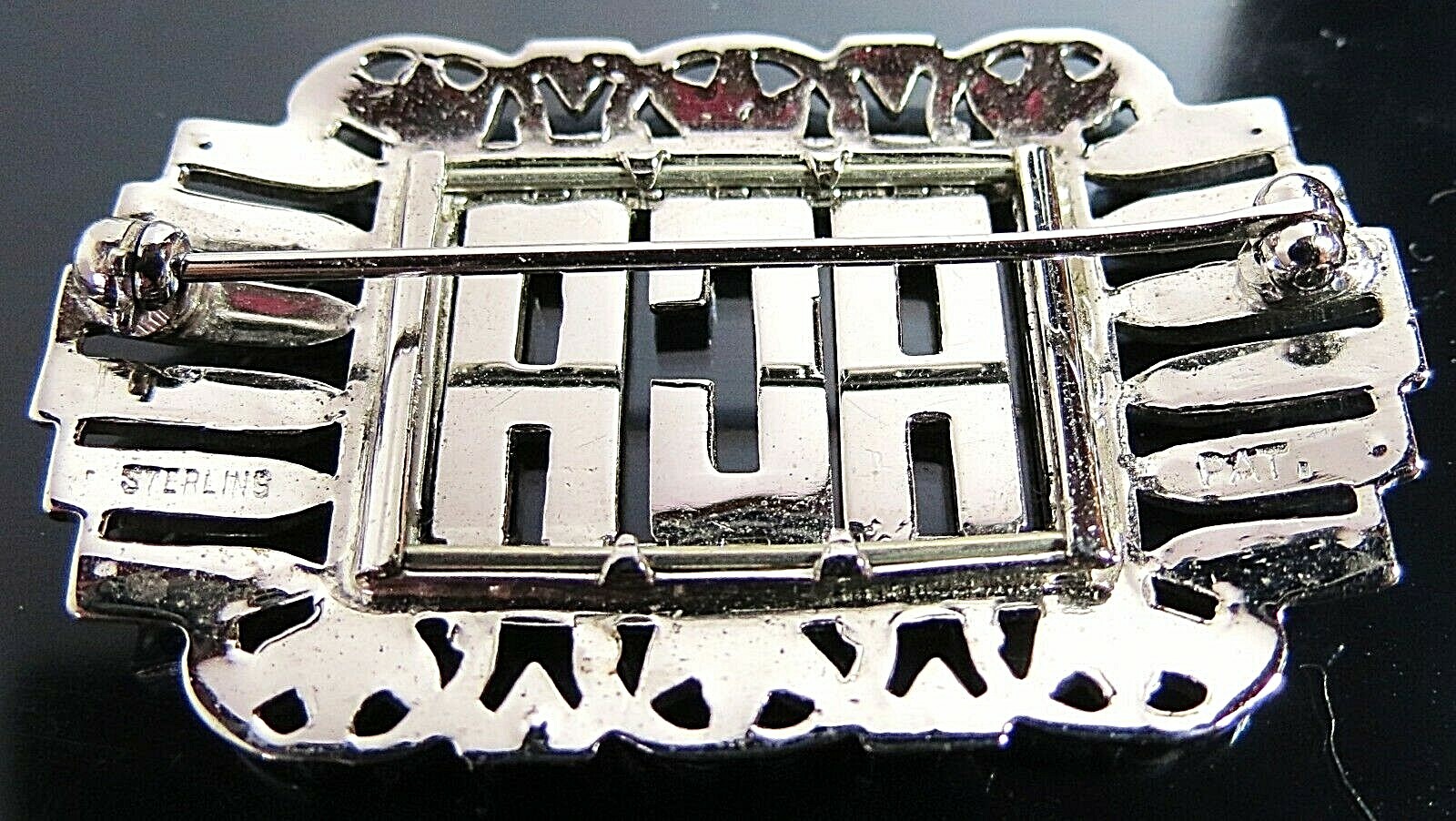 ANTIQUE LARGE LADIES STERLING SILVER ACA MARCASITE STONES PIN BROOCH 9.40 Grams