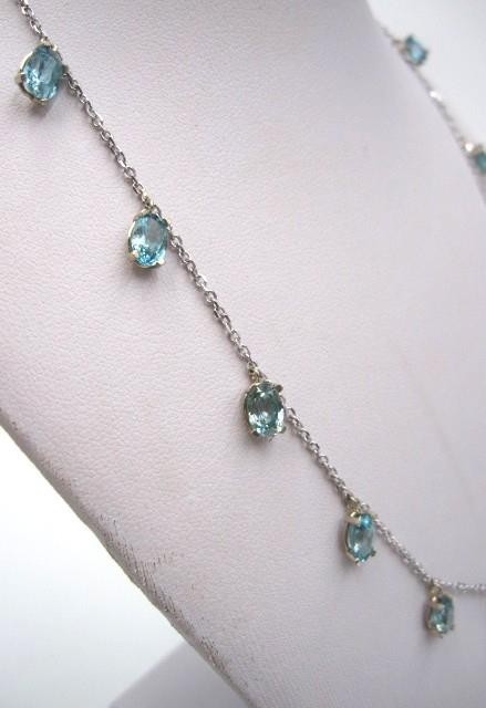 14K White Gold & Swiss Blue Topaz Drop Station Necklace 16″-18″ by Royal Chain