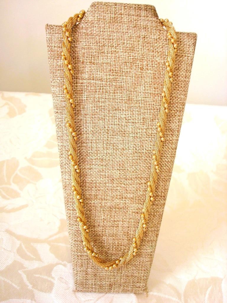 Vintage Gold Tone Beaded Mesh Twist Necklace 18 3/4 In. KJ