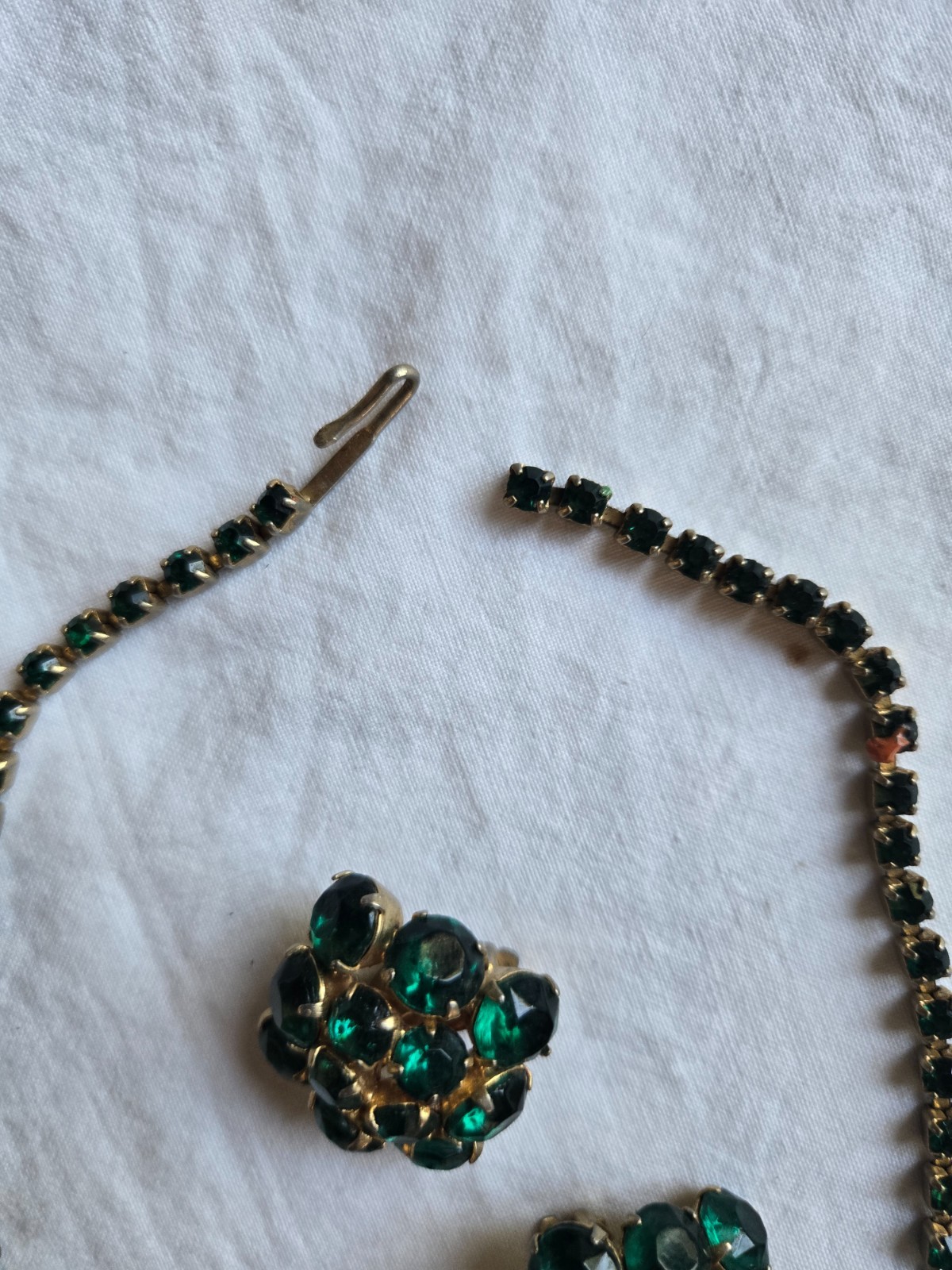 Vintage Emerald Green Rhinestone Festoon Costume Jewelry set # DD