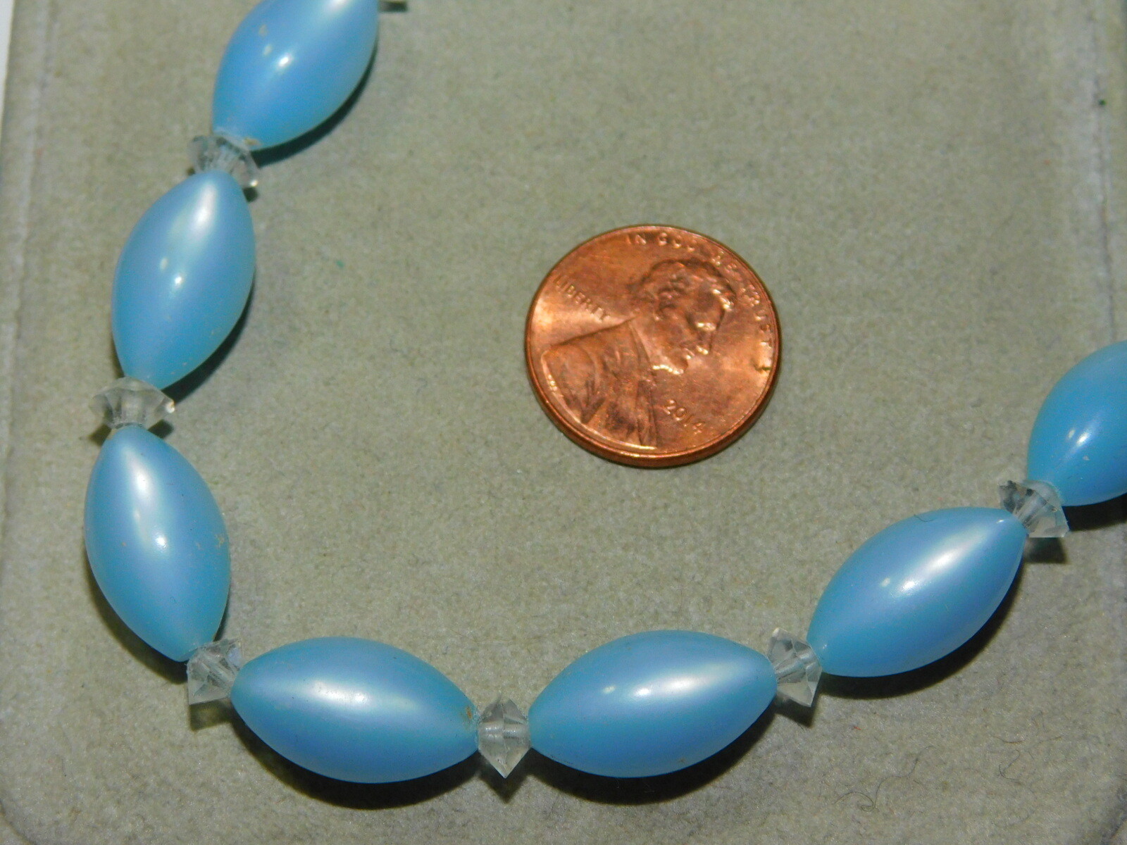 Vintage Baby Blue Moonglow Glass Crystal Bead Choker Necklace 3a 53