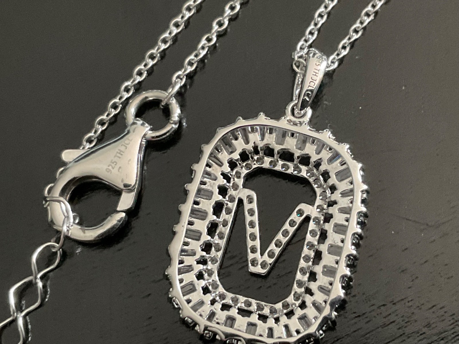 HSN JCL 925 Sterling Silver CZ “V” Initial Necklace with Orig Box Card Pouch
