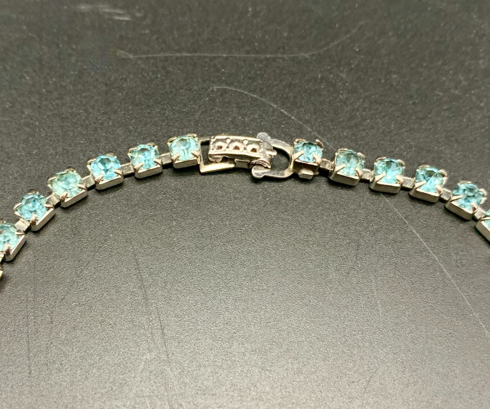 Sky Blue AB Aurora Borealis Rhinestone Festoon Necklace Prong Set Vintage 1950s
