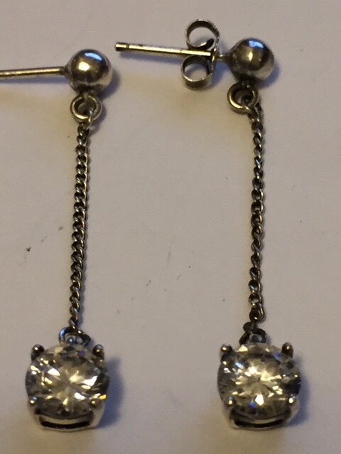 CA 925 Sterling Slver Cubic Zirconia Earrings Vintage.-1C147