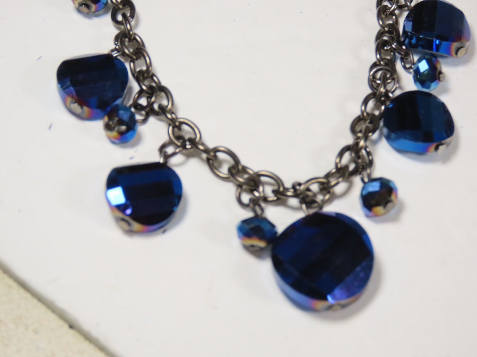 Vintage Blue Beaded Glass Faceted Crystal Necklaces Earrings Set Pierced C4802