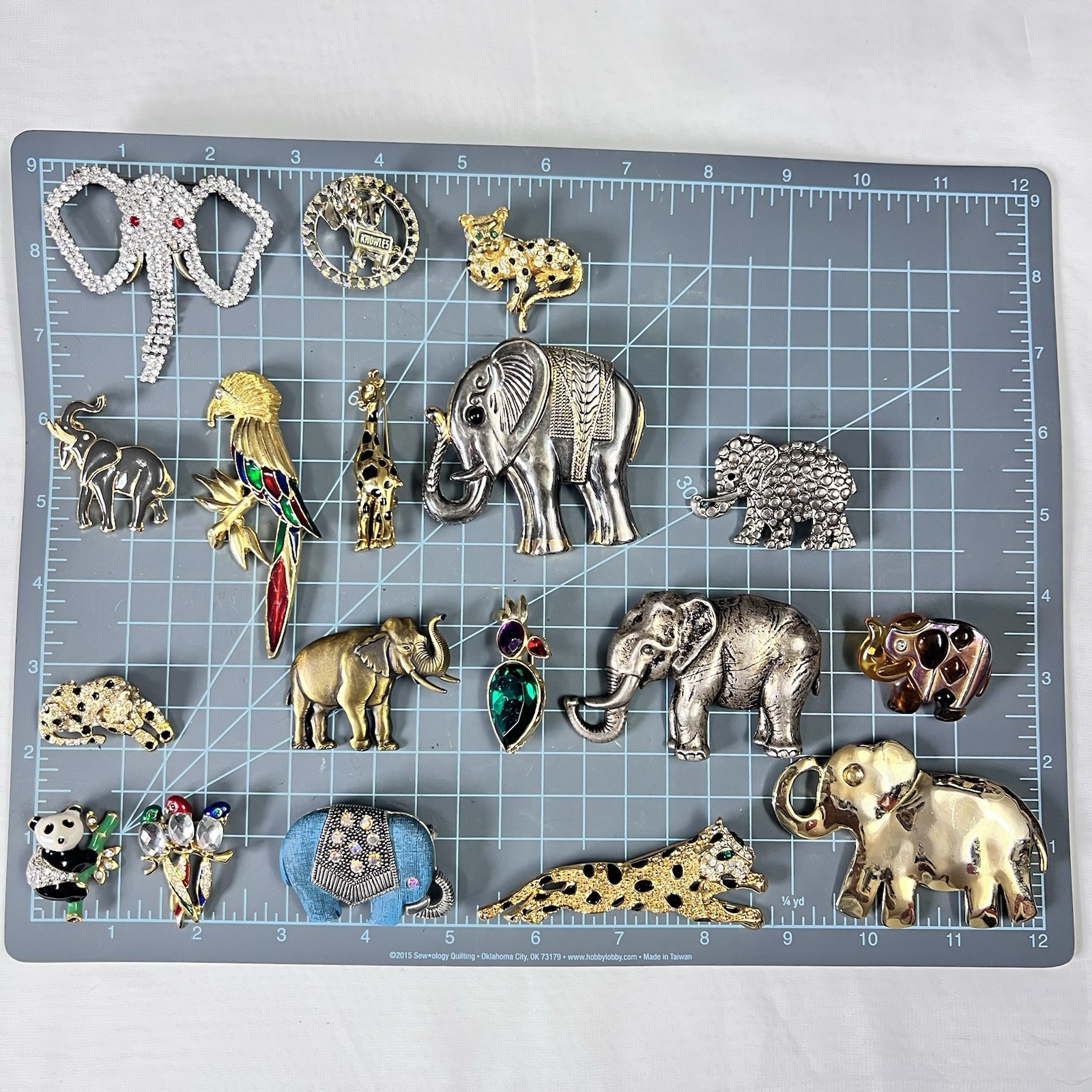 Vintage Safari Animal Brooch Pin Lot of 18 Faux Pearl Crystal Enamel Gold Tone