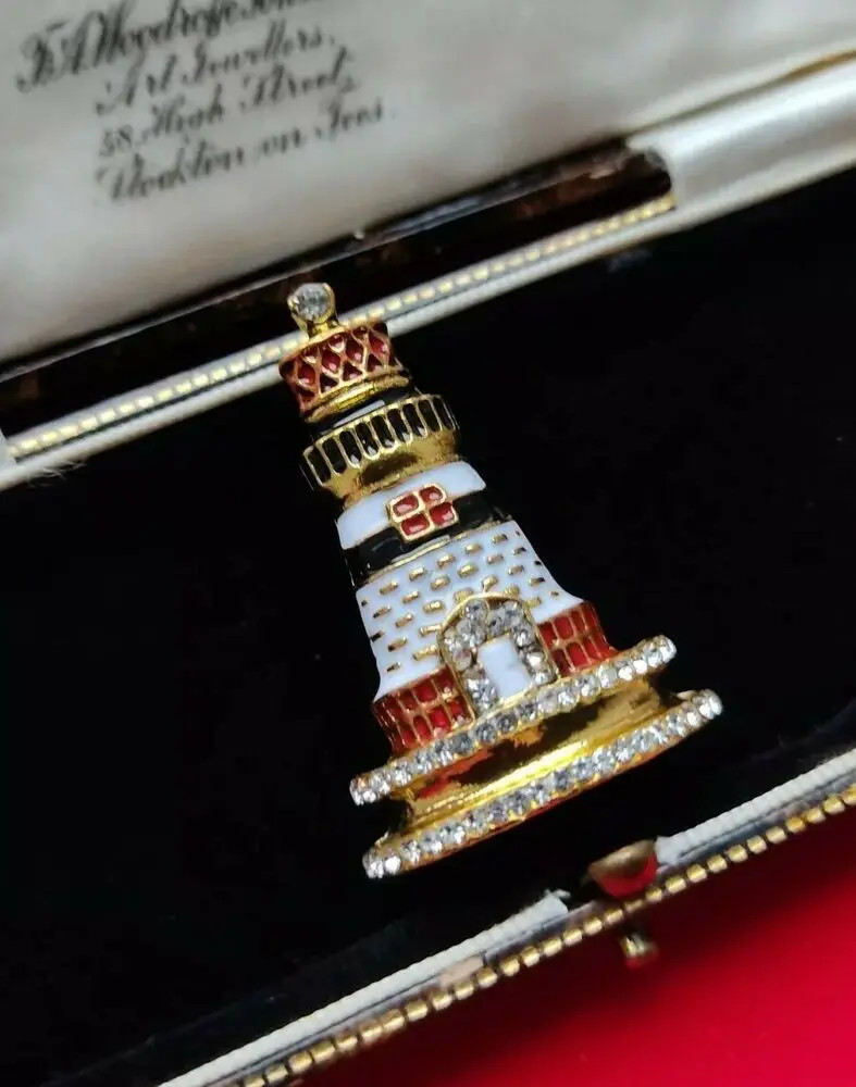Crystal Fine Enamel Vintage Style Lighthouse Brooch Pin Jewellery Shawl Pin