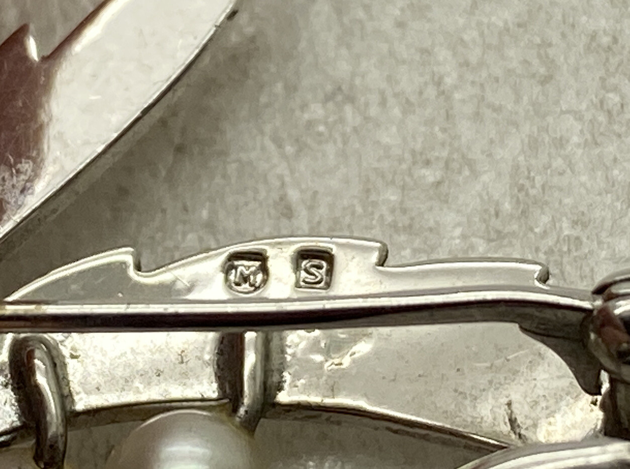 Vintage Signed Mikimoto Sterling Silver 5 Pearl Pin Brooch 4.5-6mm 1-1/8” 5g