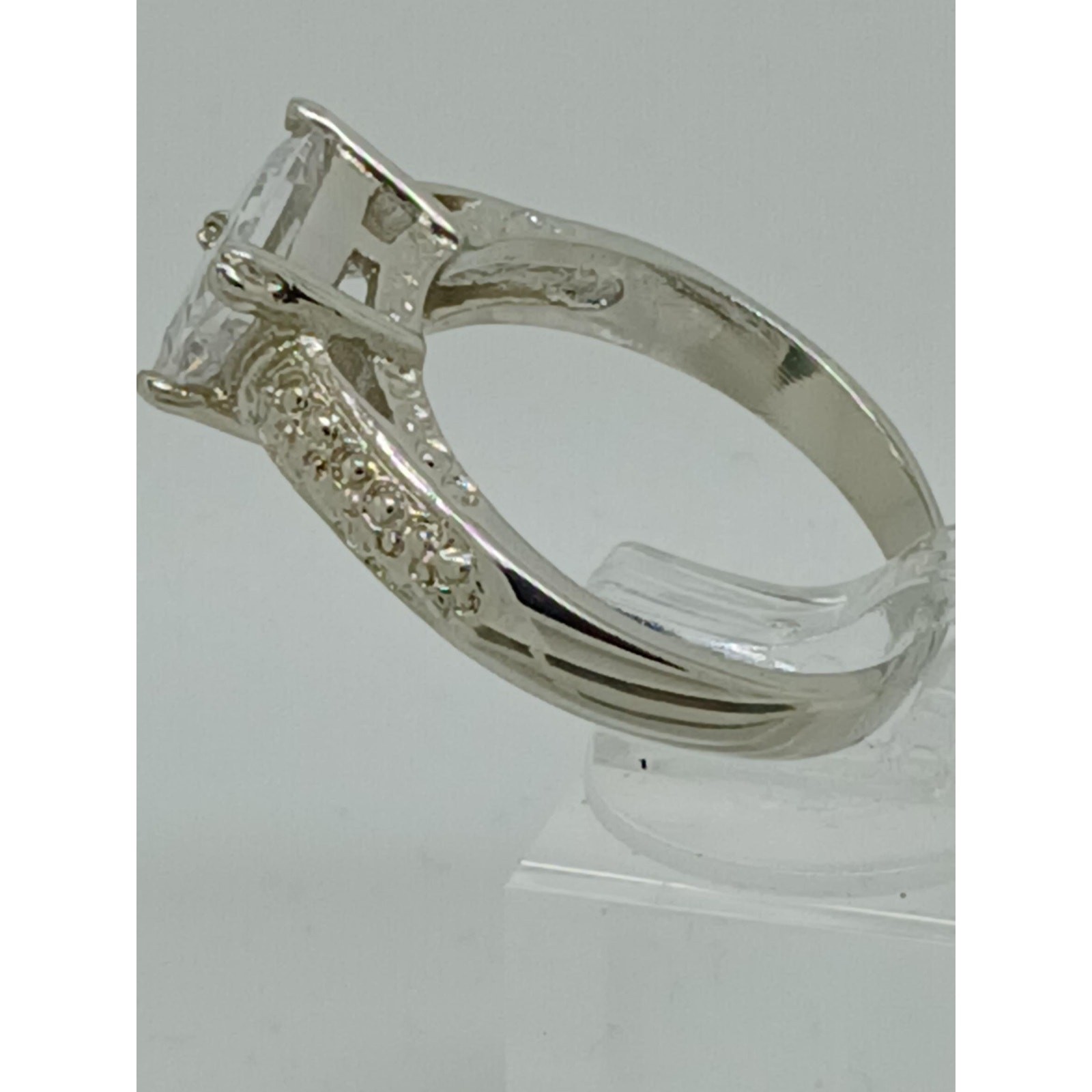 Vintage White Gold Plated CZ Engagement Ring 3.0 Carat Radiant Cut Stone Size 9
