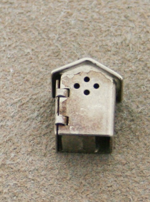 VINTAGE STERLING SILVER CHARM – Outhouse with Opening Door and Person Inside