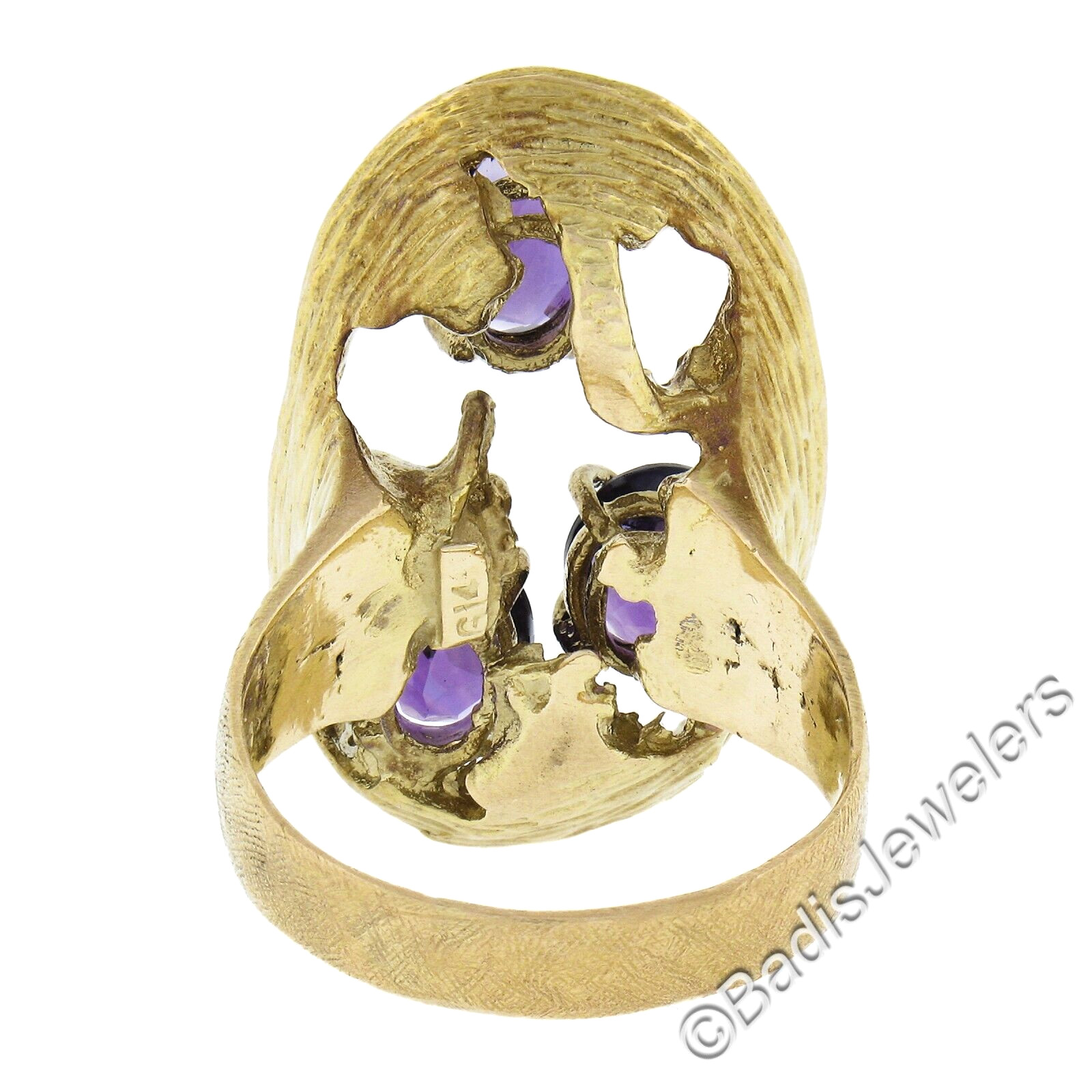 Vintage Yellow Gold 3.75ctw Oval Amethyst Open Textured Freeform Artsy Ring