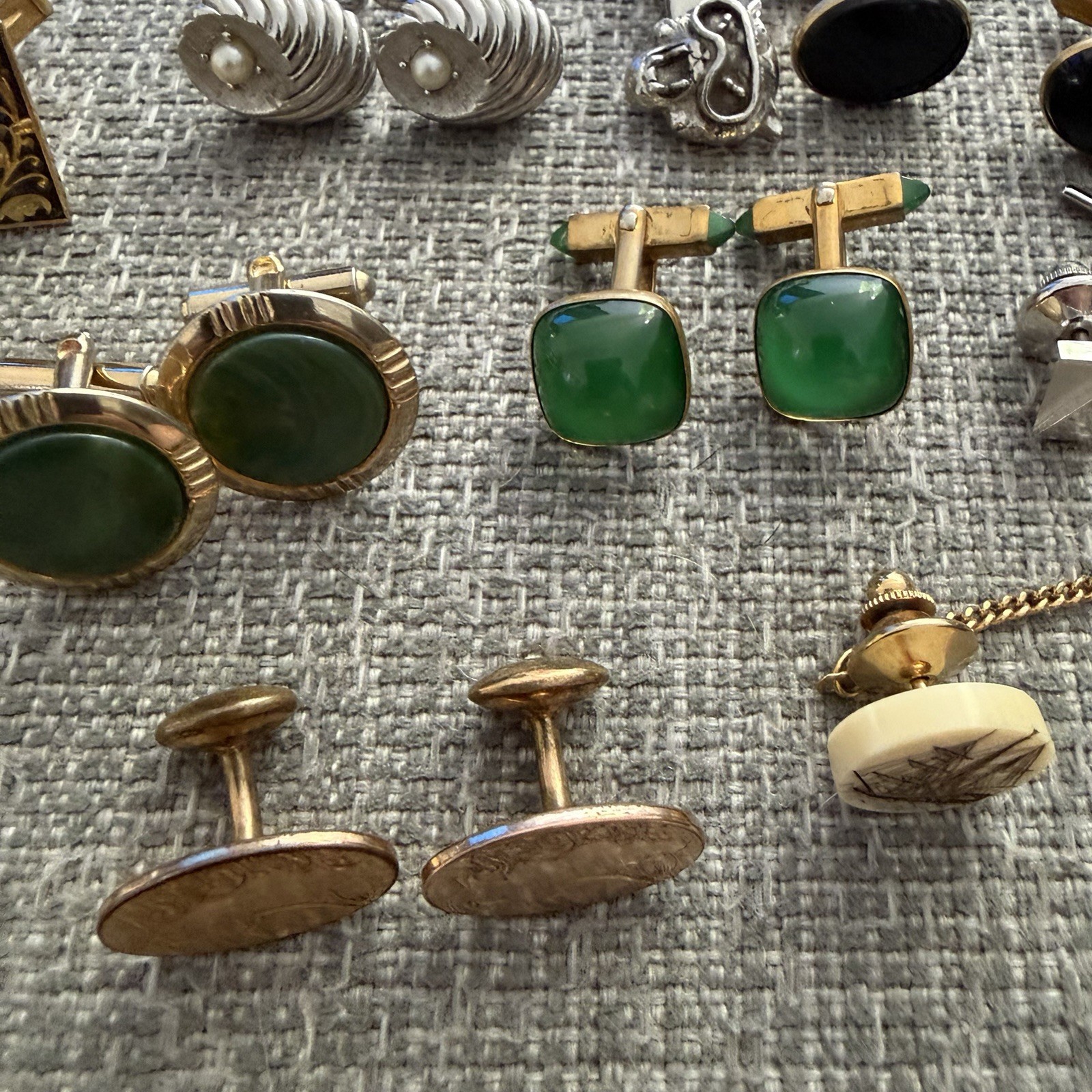 Vintage Men’s Cufflinks & Tie Tacks Lot – Damascene Swank Hickok Unmarked