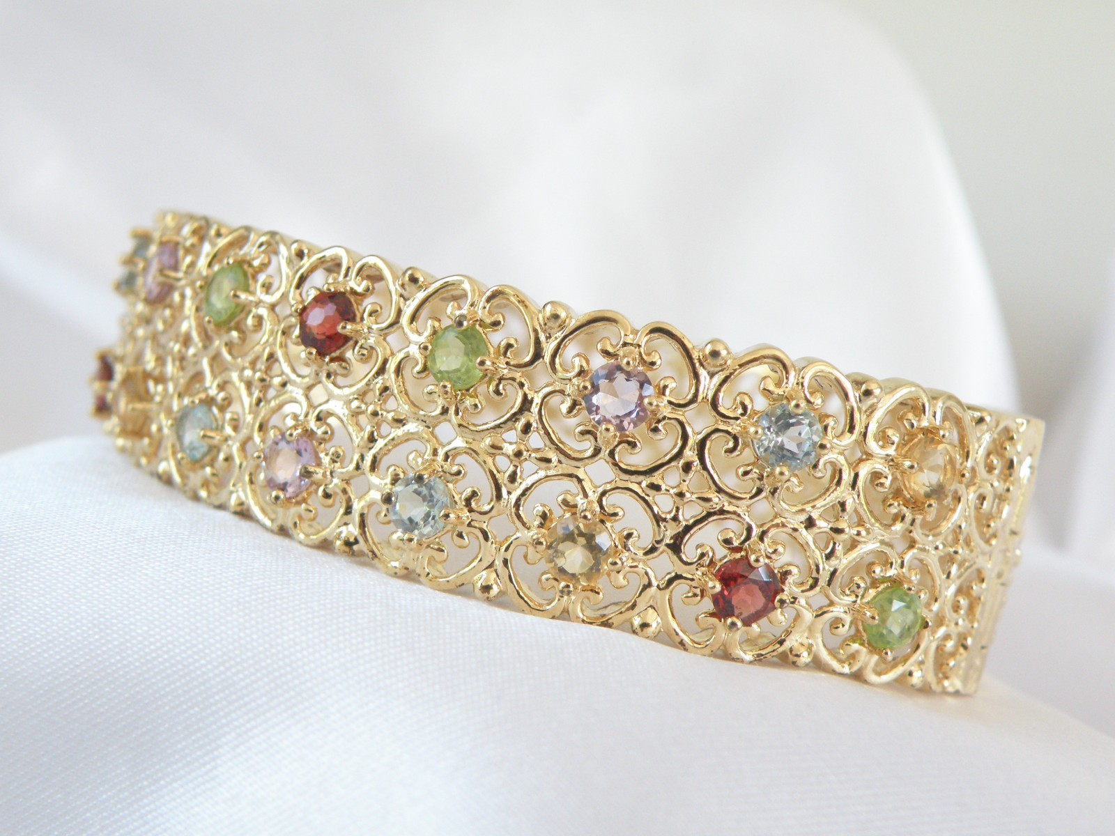 Sterling Silver 925 Gold on Natural Gemstone Statement Bracelet
