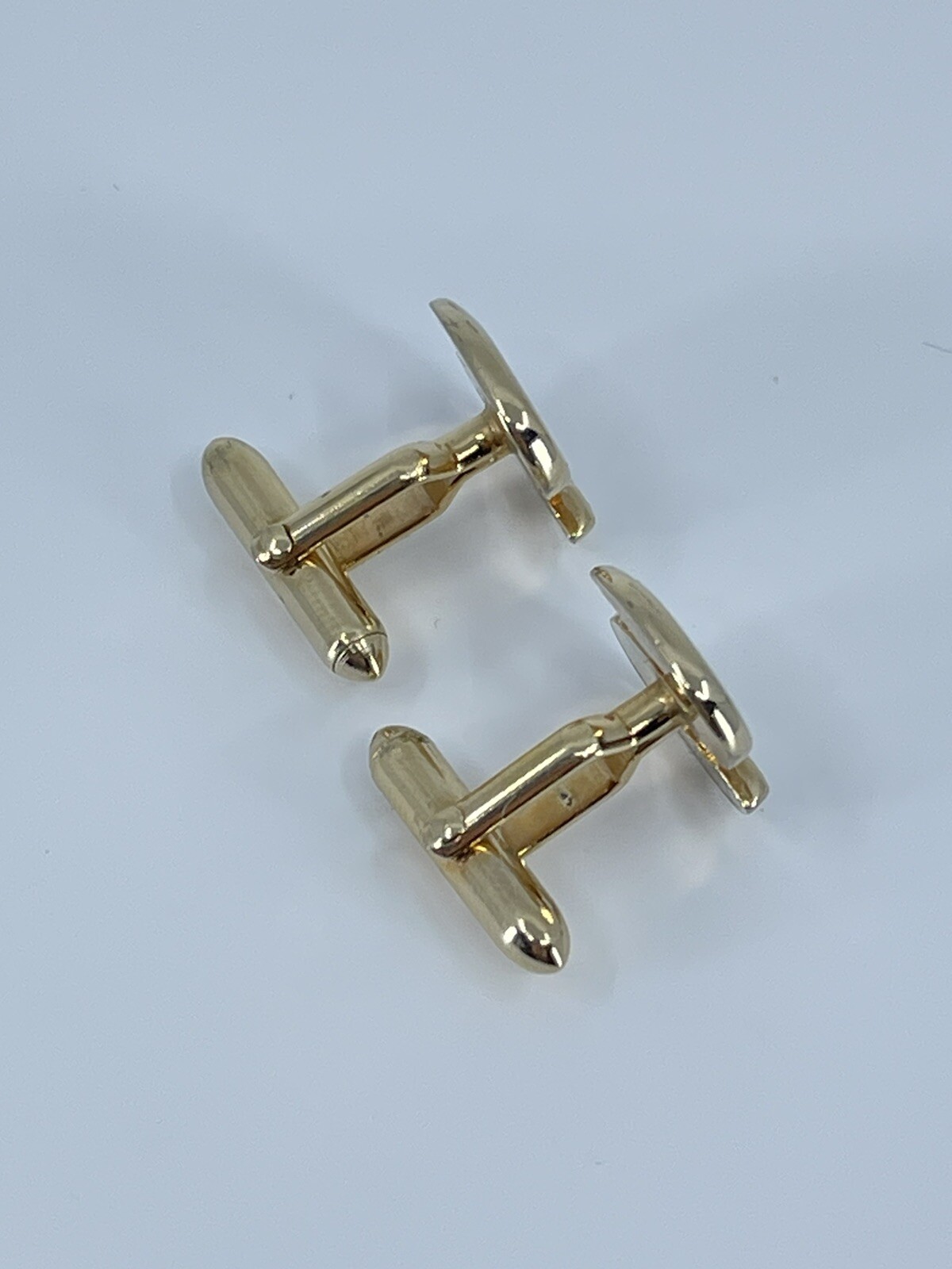 Vintage Swank cufflinks and tie clip monogram beveled S gold tone bullet backs