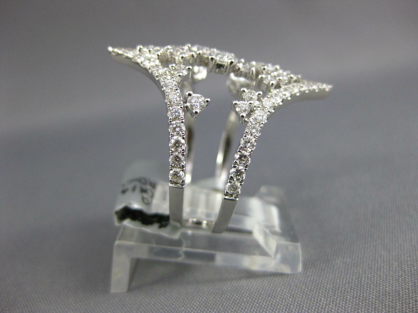 ESTATE LARGE 1.53CT DIAMOND 18KT WHITE GOLD 3D CLUSTER DOUBLE V SHAPE FUN RING