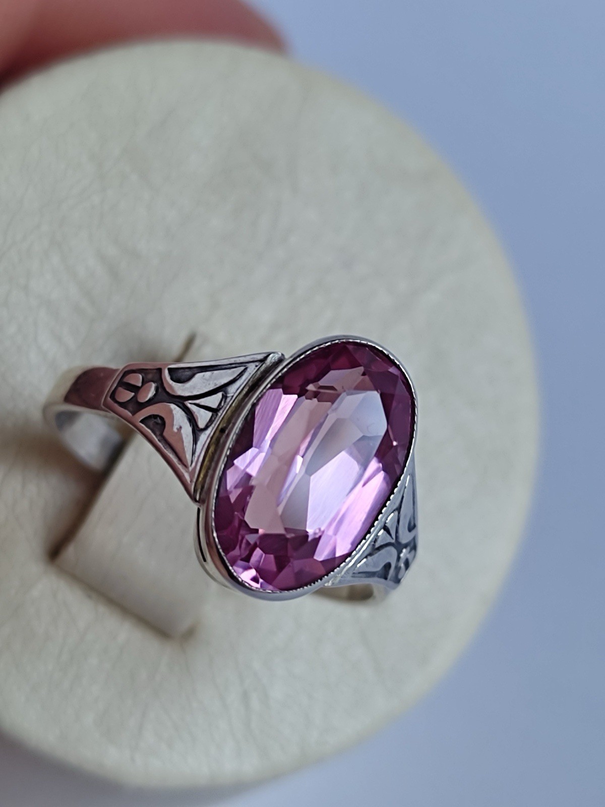 Vintage 70s Soviet Union Silver 875 USSR Ring Pink Sapphire Size US 7.5/ 17.5 mm