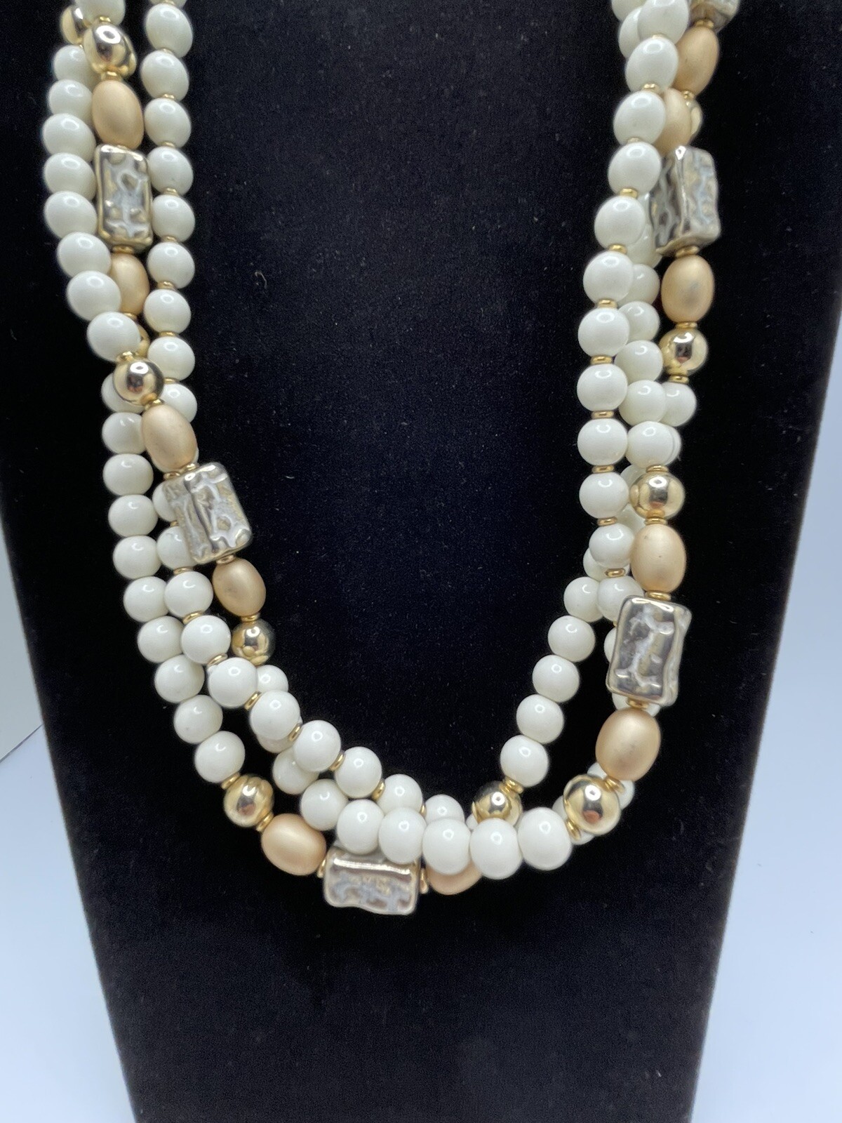 Ivory Necklace Gold Tone Beads 24 inches Triple strand by Alabaster