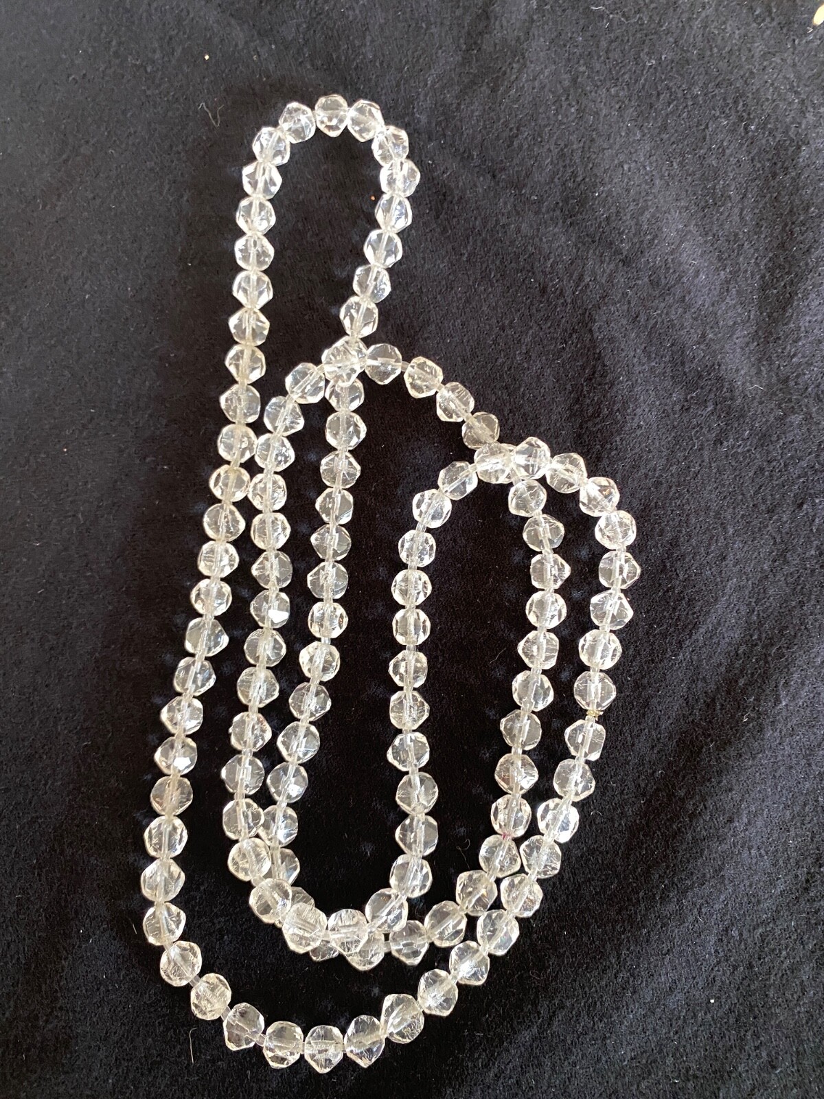 Antique Long Faceted Quartz Crystal Beads Hand Knotted Necklace 44”