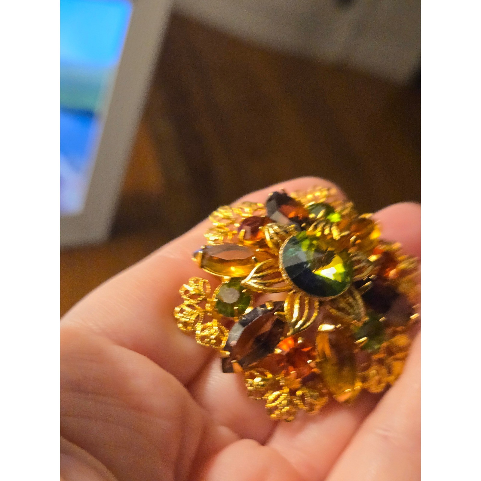 Juliana Style Brooch Fall Colors Autumn Vintage Rivoli Navettes