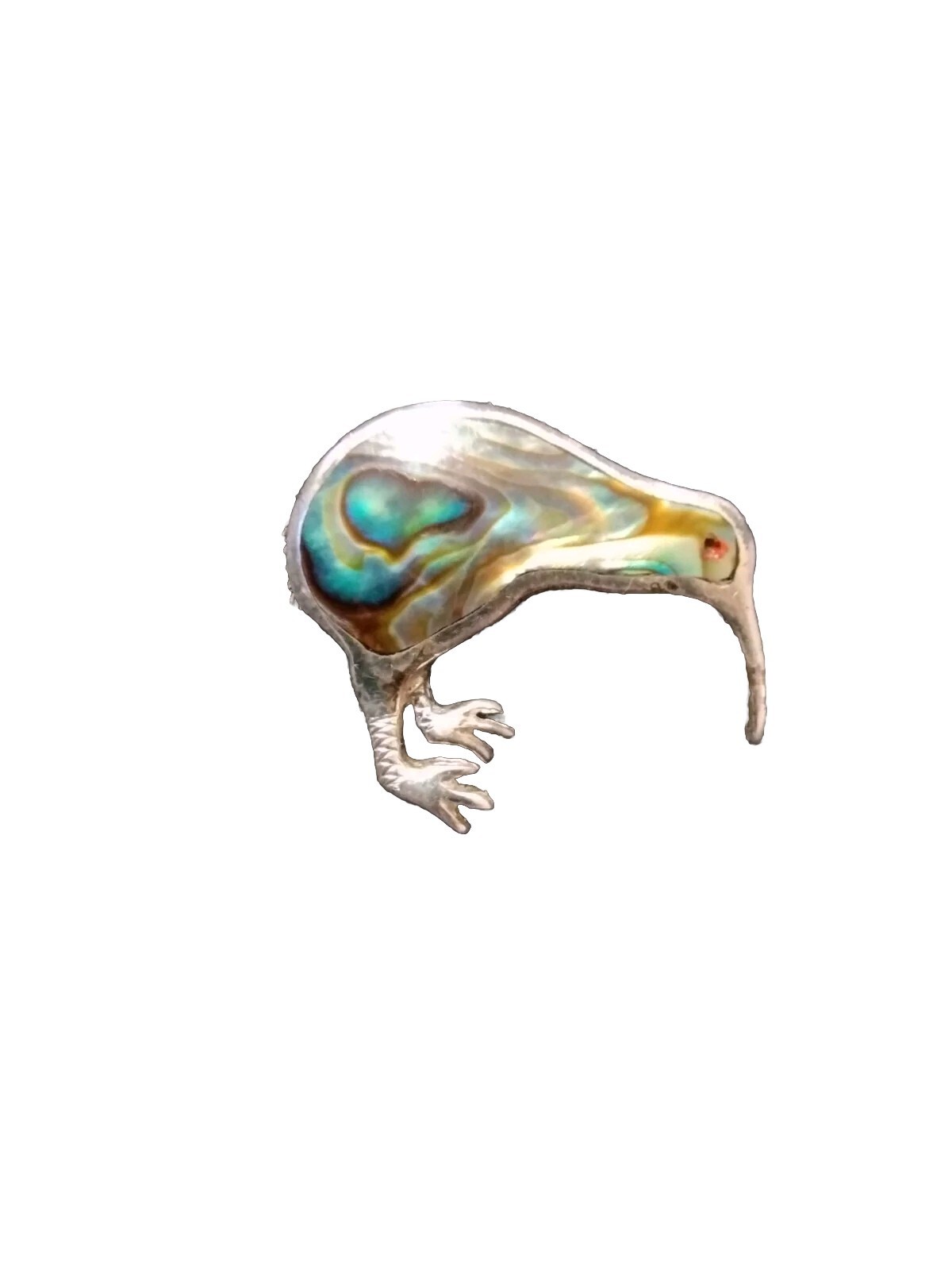 Sterling Silver New Zealand Kiwi Bird Abalone Shell Brooch Vintage Cute